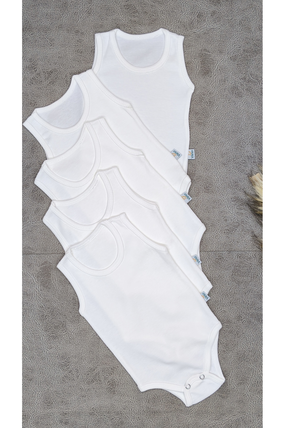 vieso 5'li % 100 Organik Pamuklu Kız Erkek Çıtçıtlı Bebek Body Zıbın Atlet fotoğrafı 6 (önizleme)