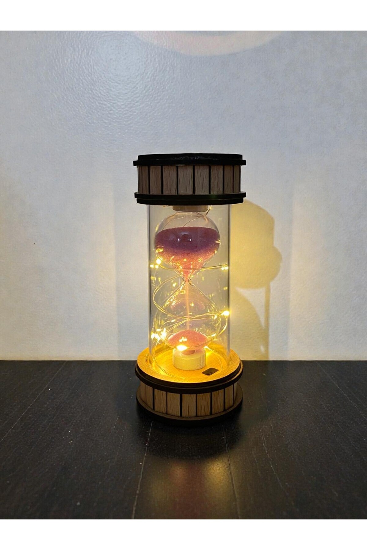 CaactuStore Dekoratif Ahşap Kum Saati Pembe