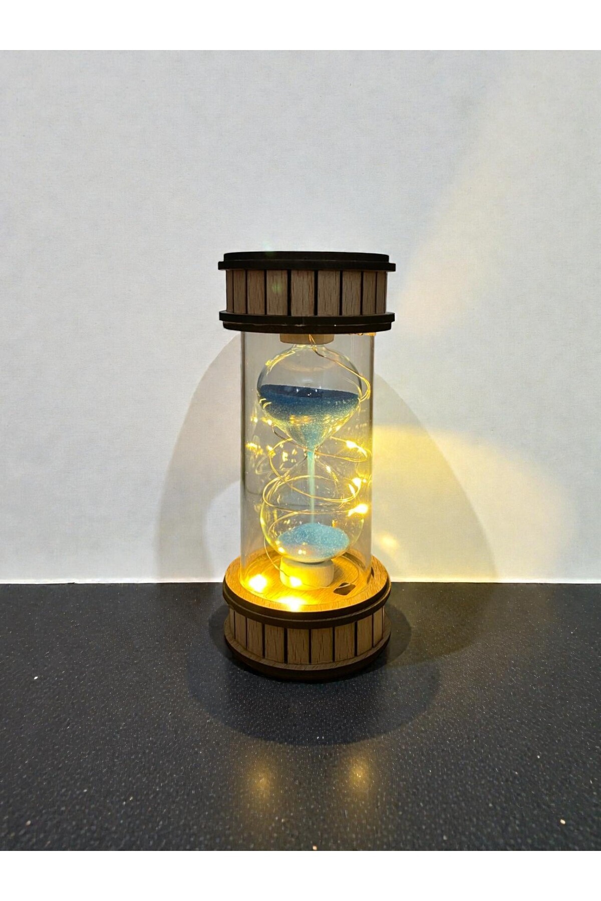 CaactuStore Dekoratif Ahşap Kum Saati Mavi