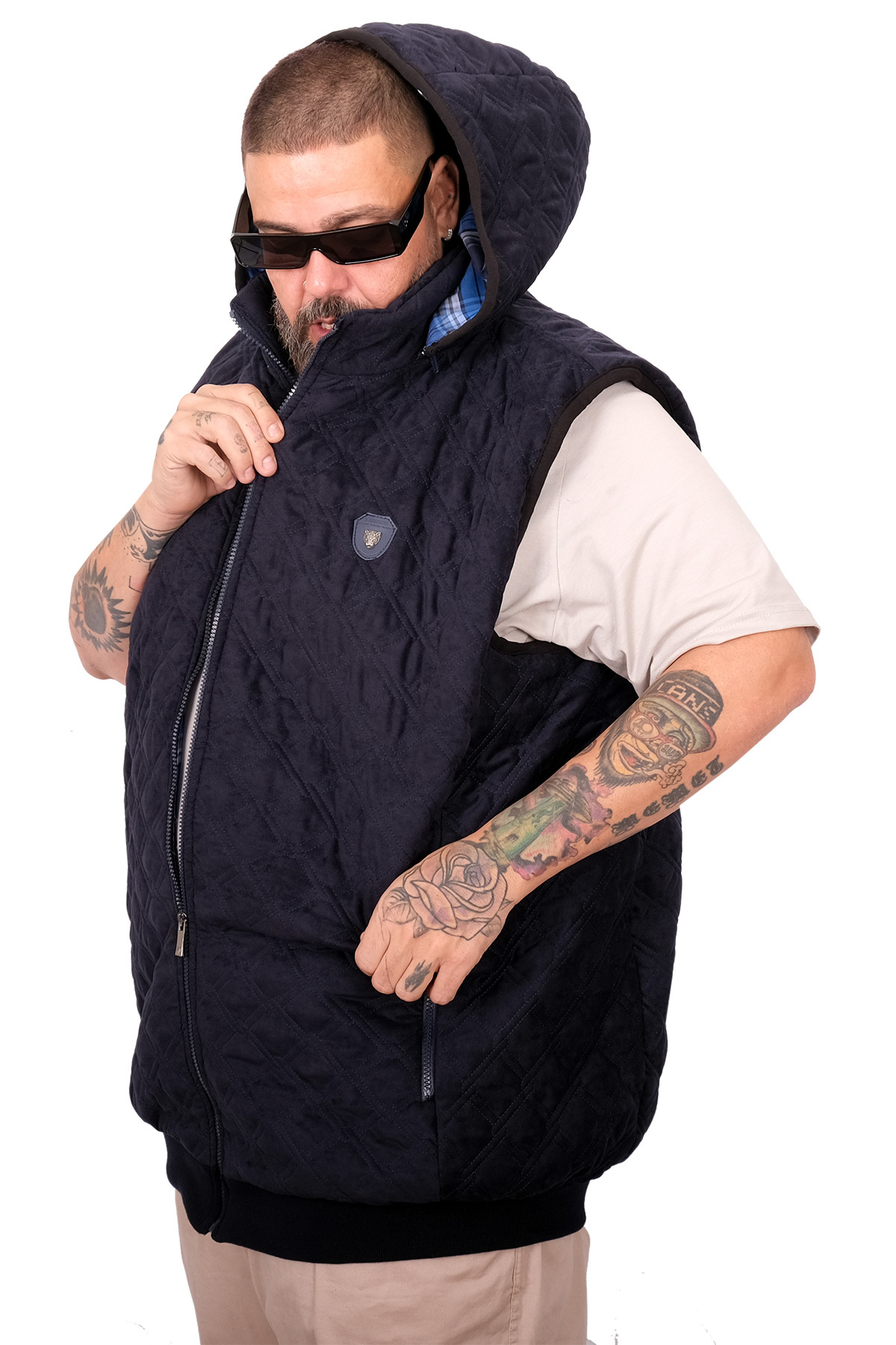 ModeXL Mode XL Battal Beden Erkek Kapitone Yelek U25717 lacıvert antık görsel 2