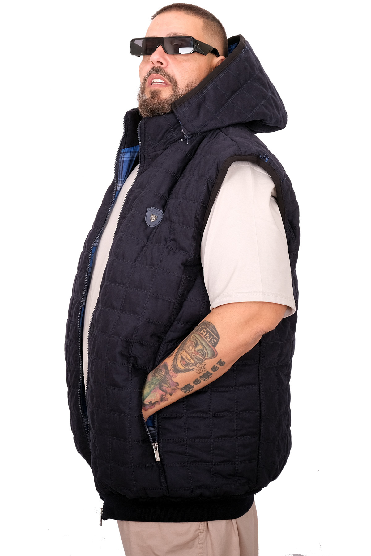 ModeXL Mode XL Battal Beden Erkek Kapitone Yelek U25717 lacivert süet görsel 4