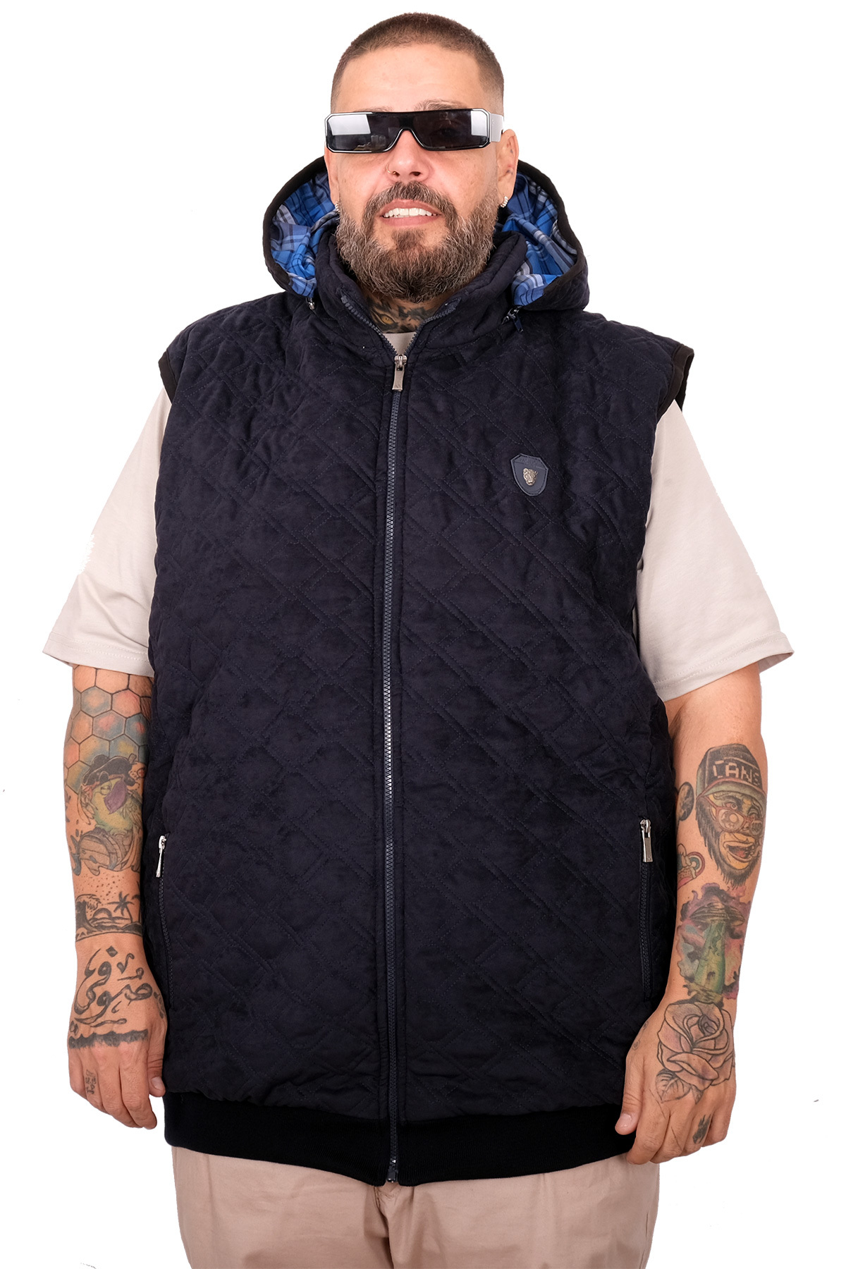 ModeXL Mode XL Battal Beden Erkek Kapitone Yelek U25717 lacıvert antık