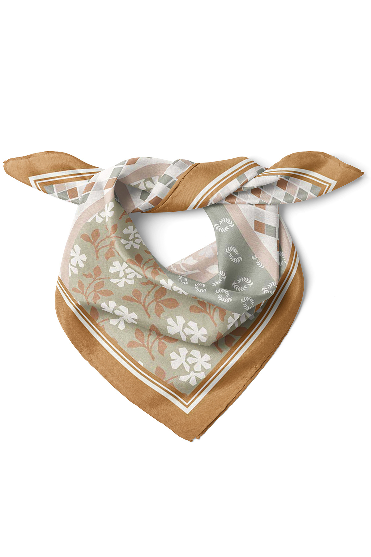Pastel Mosaic & Flower Blend Pattern Scarf Bandana 50x50 Cm