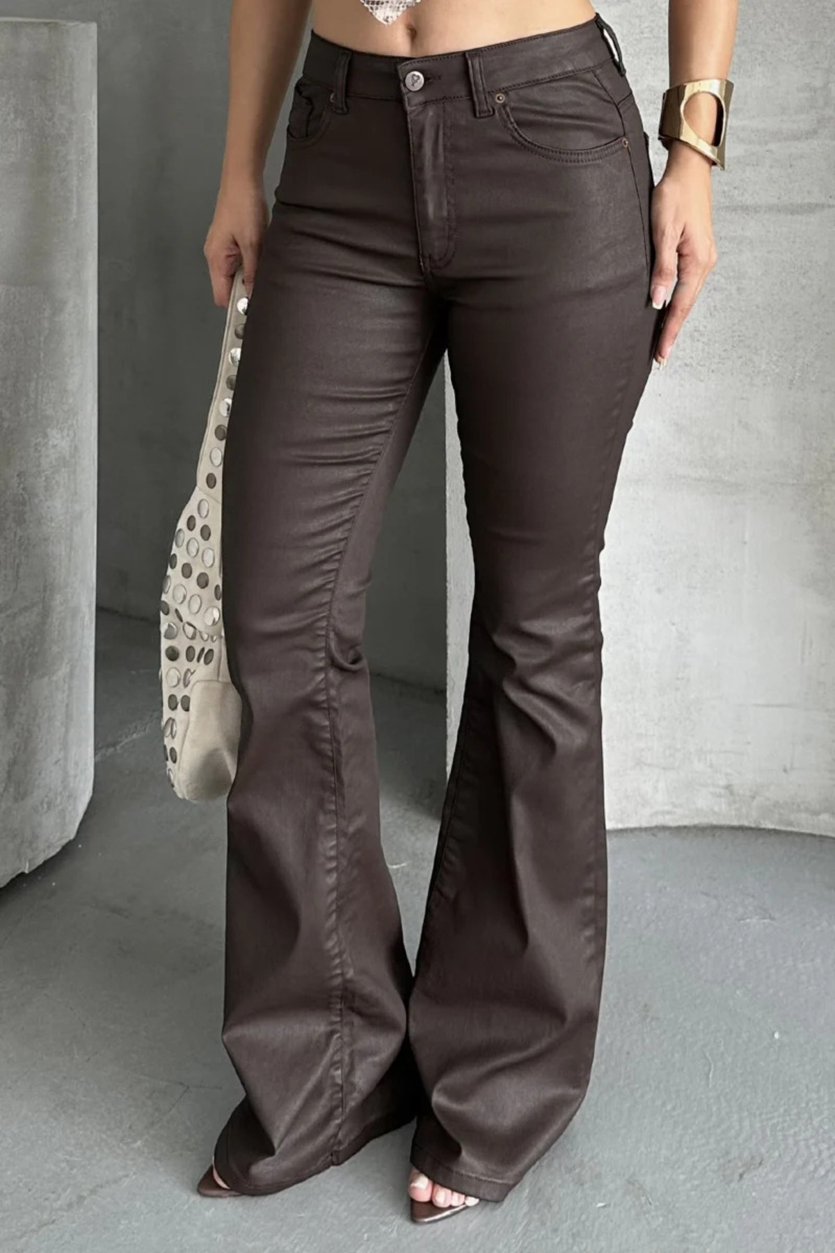 Coşkun GİYİM  Kadın İspanyol Paça Mumlu Pantolon KAHVERENGİ 7071-78 - Görsel 6