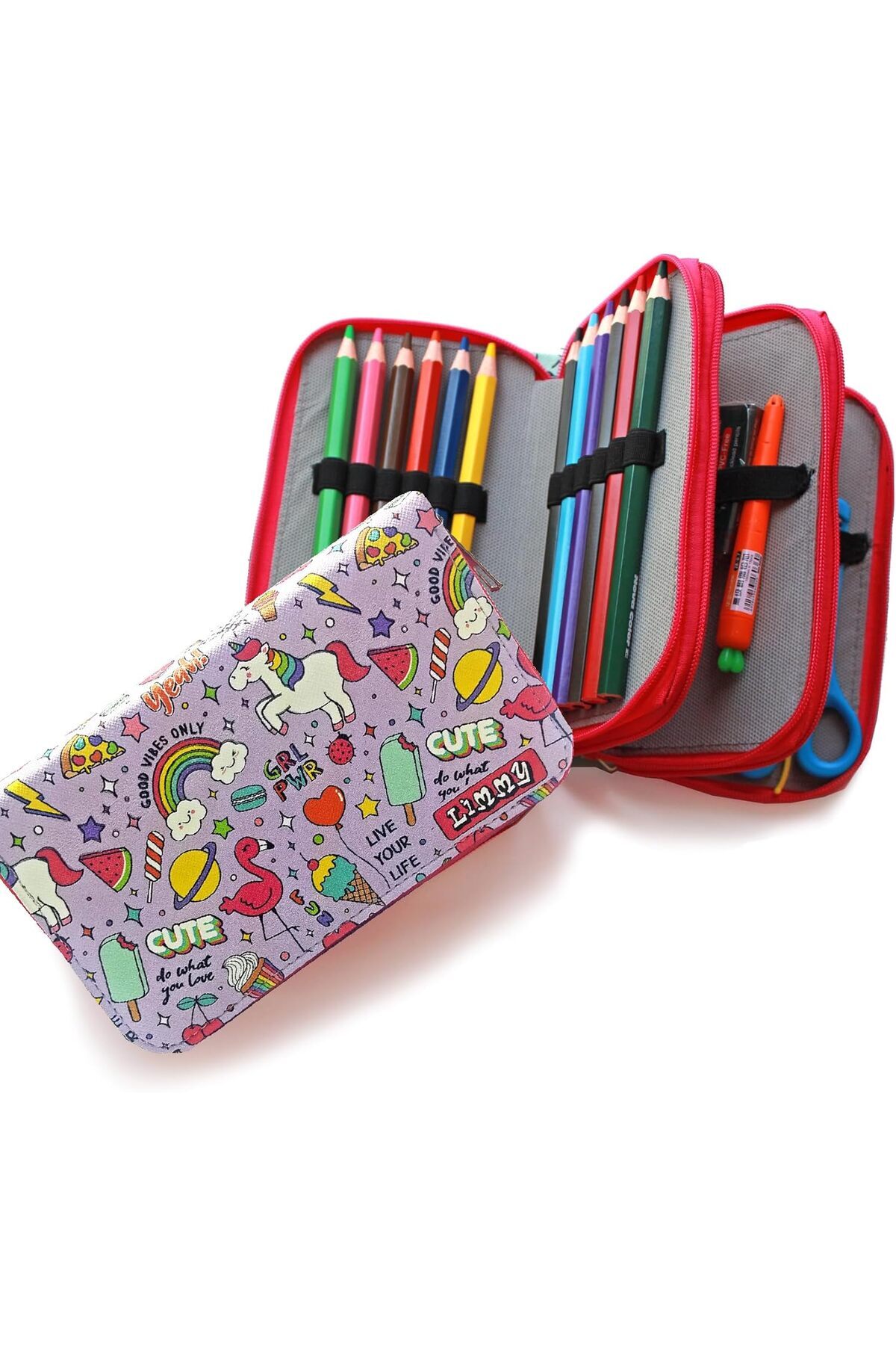 BRF BFSX Kalem Kutusu - Desenli Kawai Organizer Kalemkutu Vegan Deri Üç Bölmeli Kalemlik 1191881