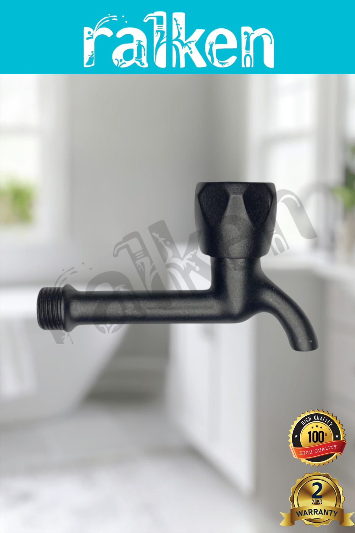 RALKEN Lavabo Tuvalet WC Bahçe Musluğu Siyah Çevirmeli Volonlu %100 Pirinç