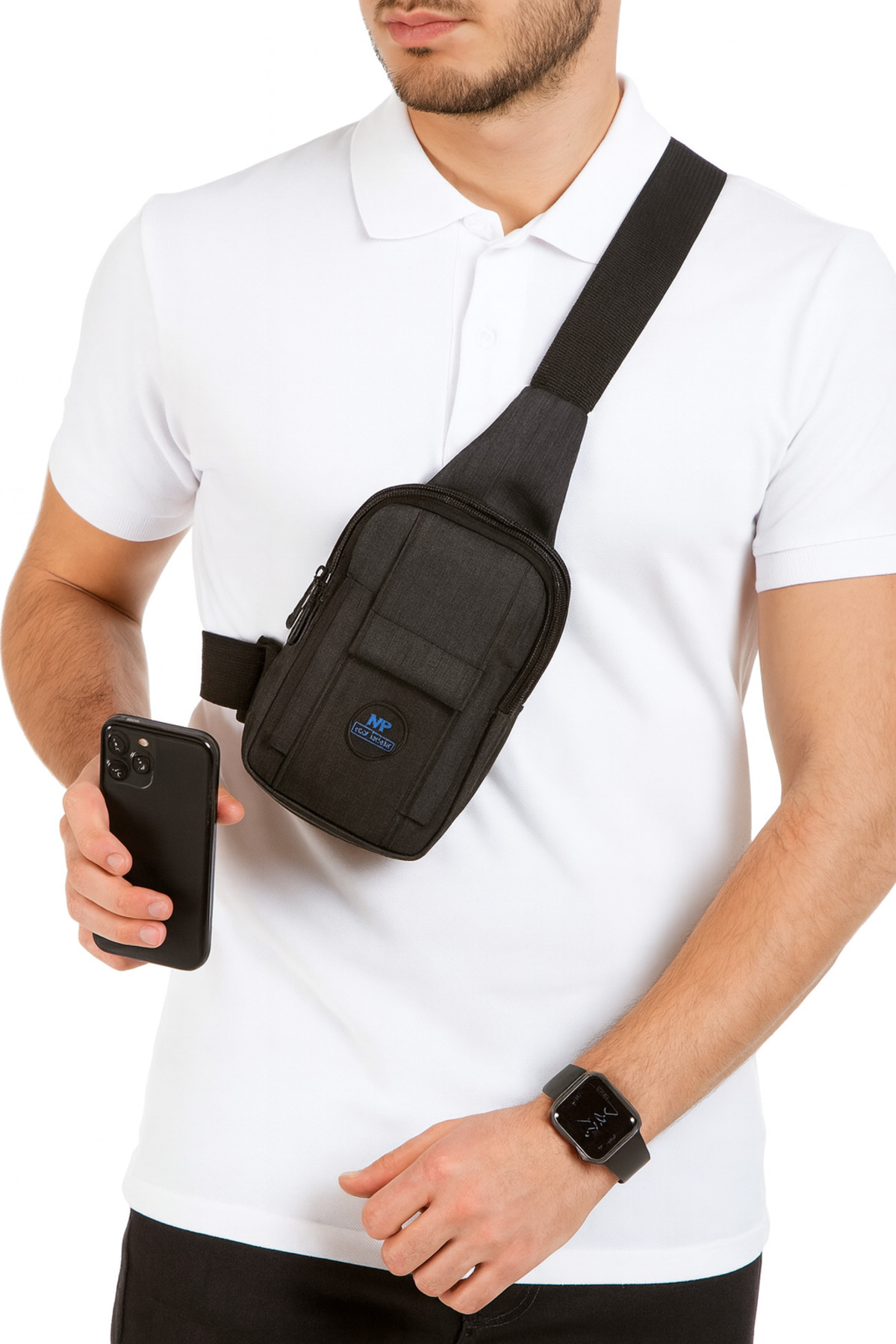 NEWISH POLO ACCESSORIES  Unısex Keten Telefon Bölmeli ve 5 fermuarlı Bel Ve Çapraz Omuz Çanta Göğüs Seyahet Günlük Bodybag - Görsel 4