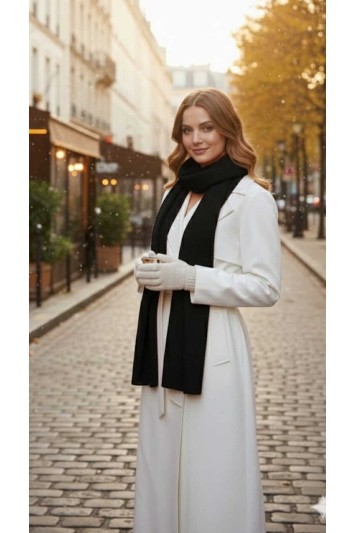 blackbonds Puffy polar siyah Yumuşak Dokulu Yeni Yıl Yılbaşı Hediyesi Kadın Atkı Şal Omuz Şalı 40x 170 cm görsel 4