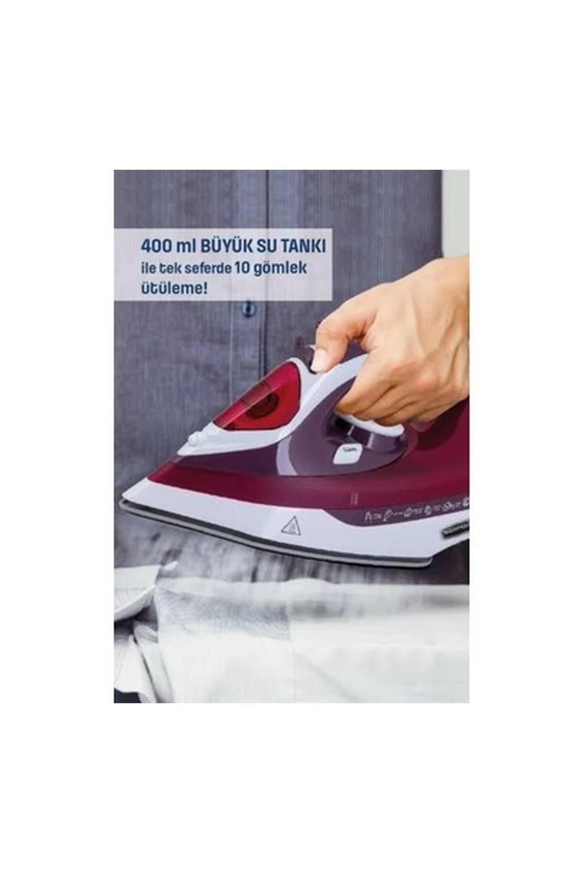 woodhub Kırmızı Buharlı Ütü 2200W Seramik Taban Yüksek Buhar Gücü