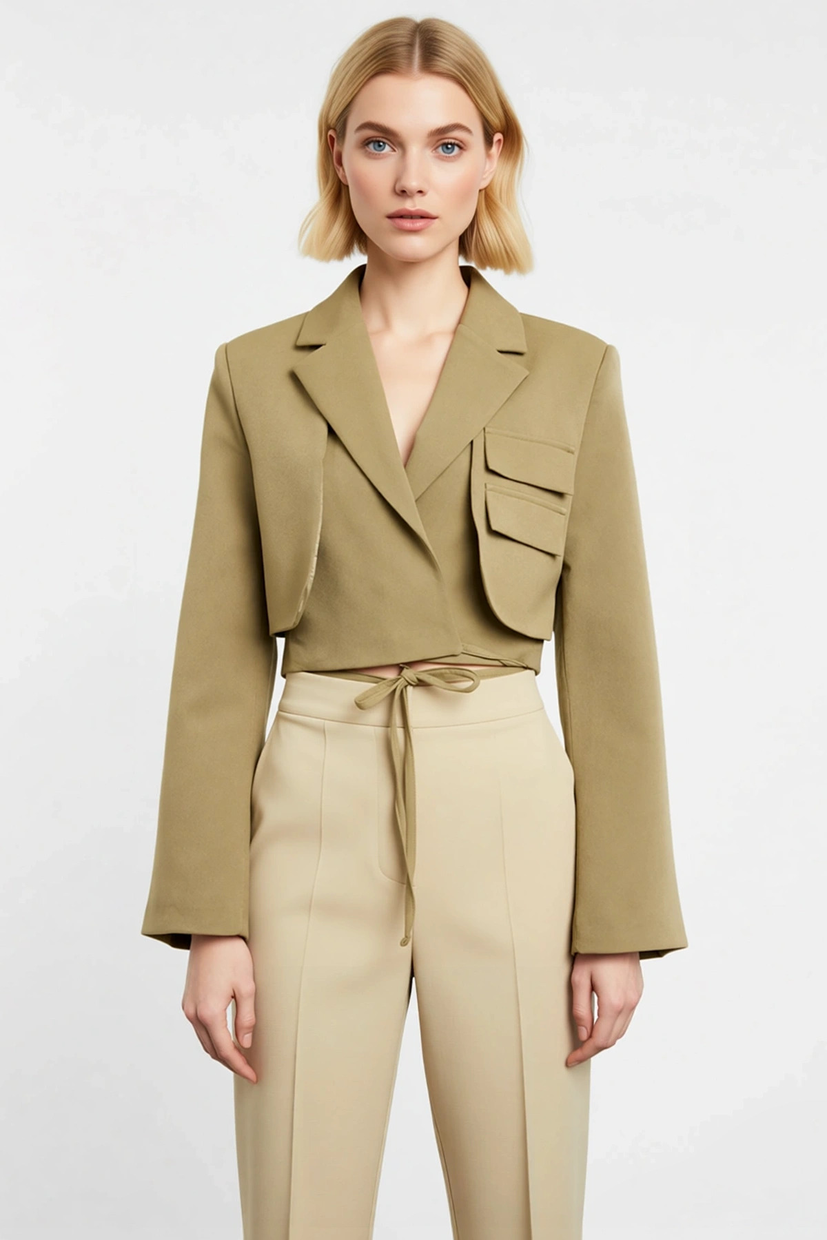 BENERLY  Kadın Kruvaze Dokuma Ceket Uzun Kollu Ceket Yaka Regular Kalıp Fonksiyonel Dayanıklı Rahat - Görsel 4