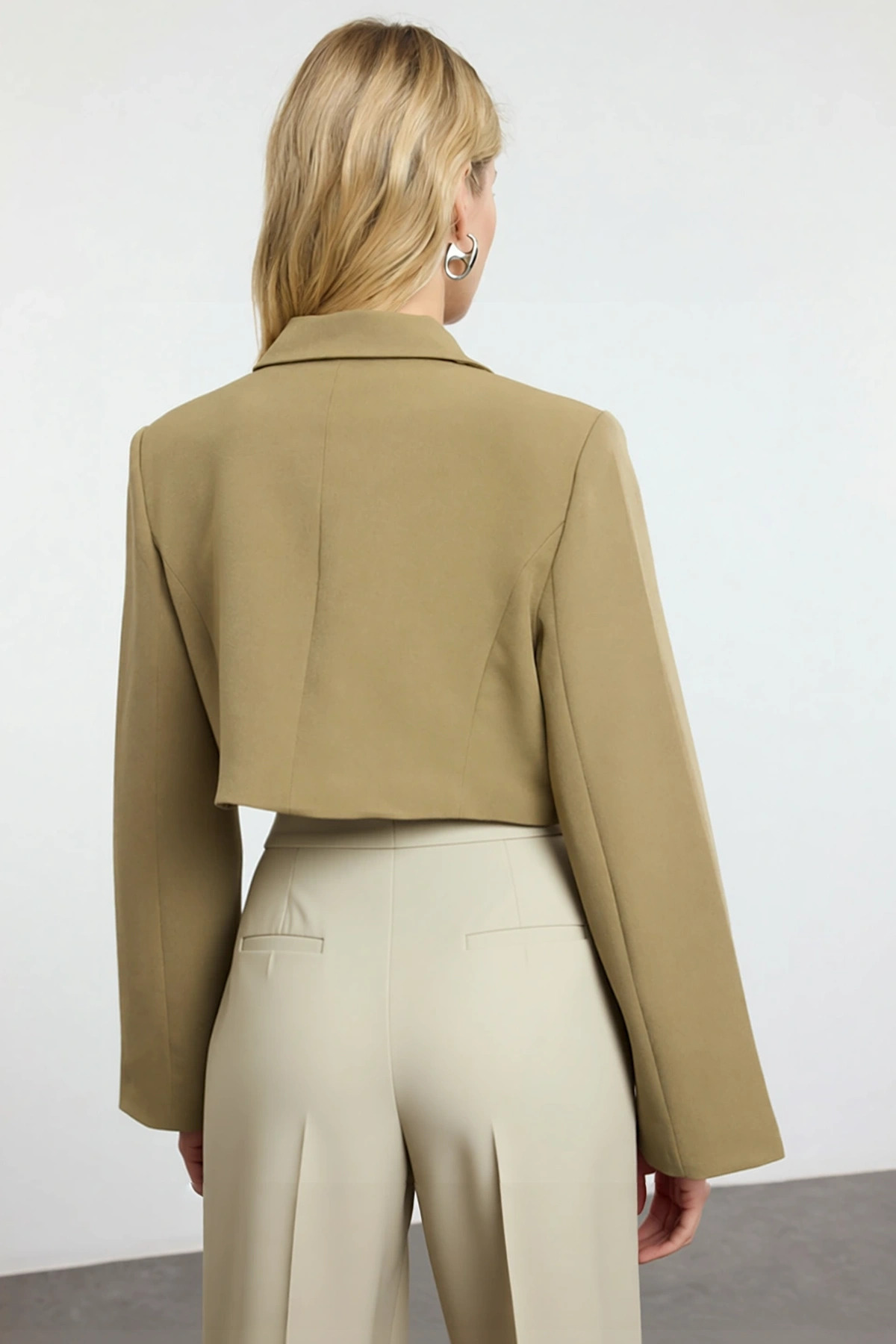 BENERLY  Kadın Kruvaze Dokuma Ceket Uzun Kollu Ceket Yaka Regular Kalıp Fonksiyonel Dayanıklı Rahat - Görsel 5