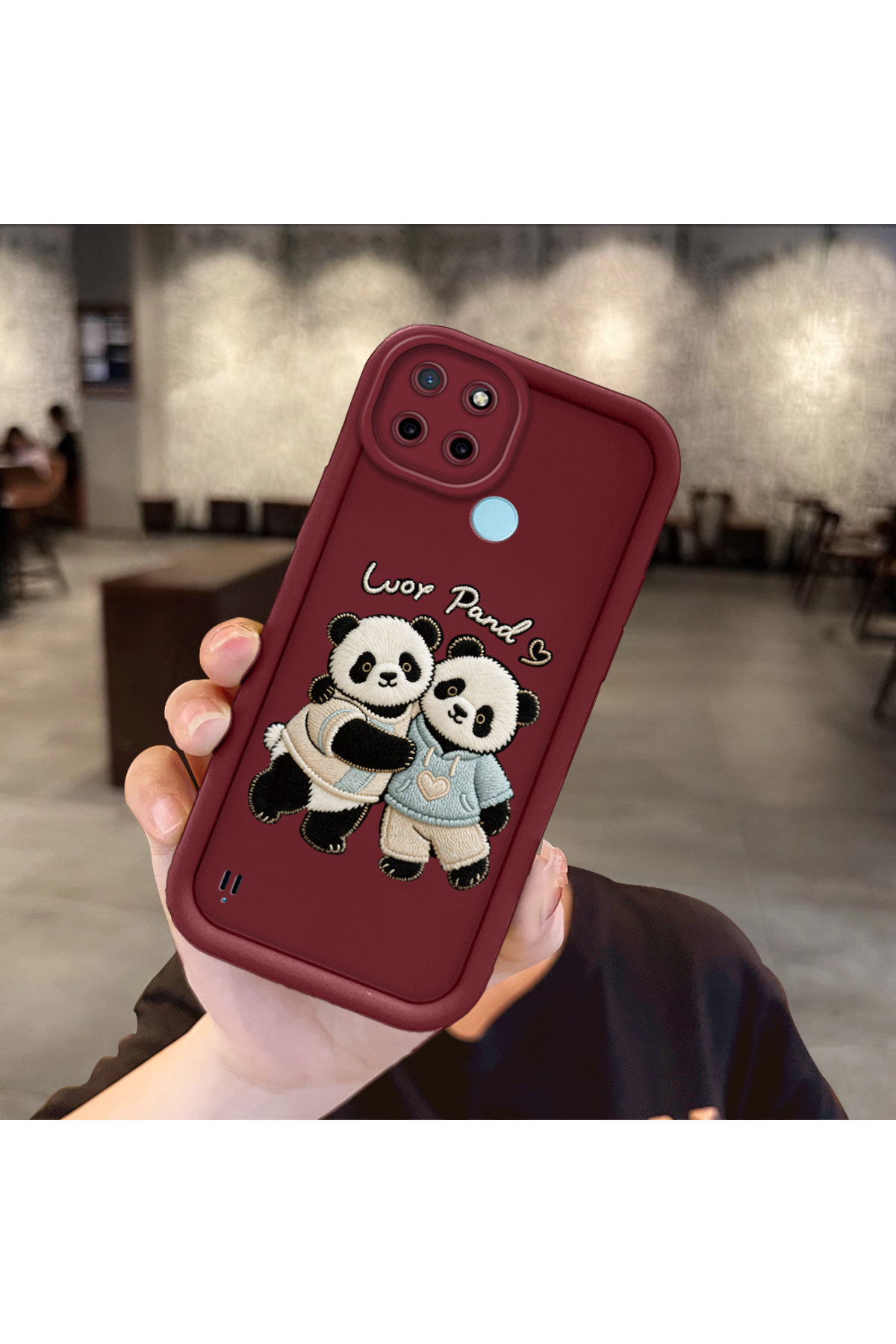 Realme C21Y/C25Y Compatible Flexible Silicone Protection Burgundy Color Panda Case