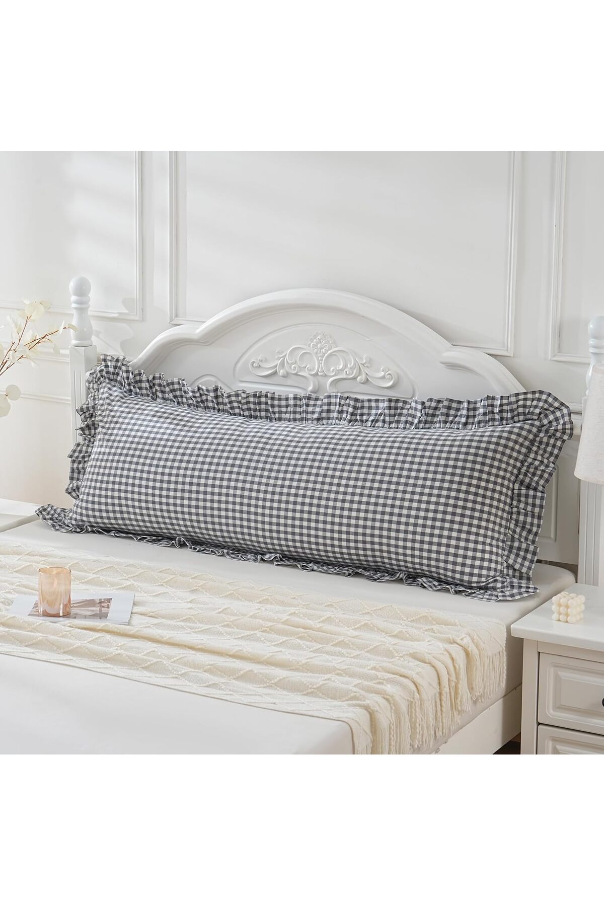 Erba kreasyon Hamile Yastık Kılıfı Pötikare Fırfır Decor Uzun Yastık Kılıfı 50x135cm Hamile Yastığı fotoğrafı 2 (önizleme)