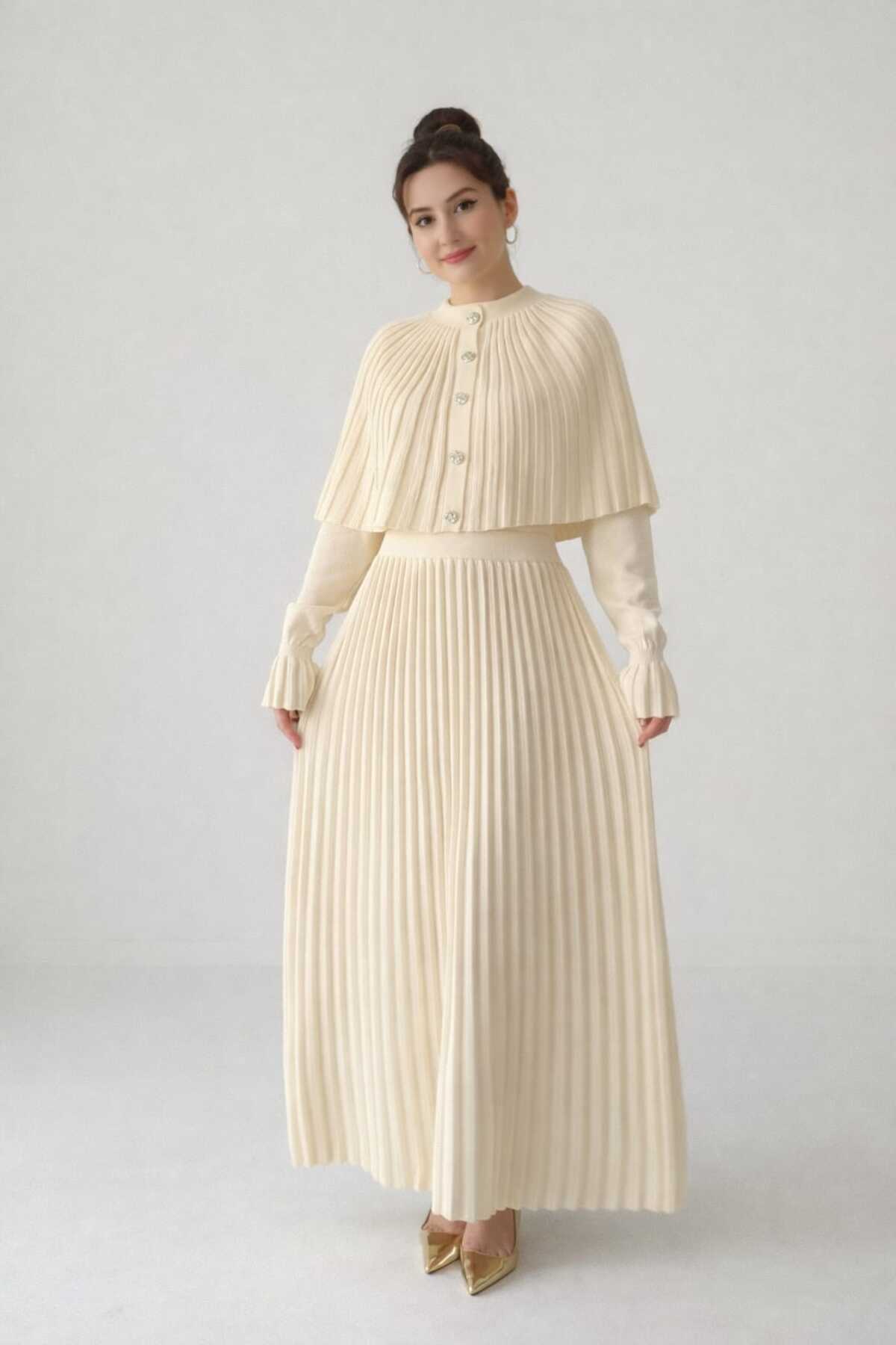 MODA  elbise,triko elbise,pelerinli triko elbise,kol detaylı pelerinli triko elbise - Görsel 6