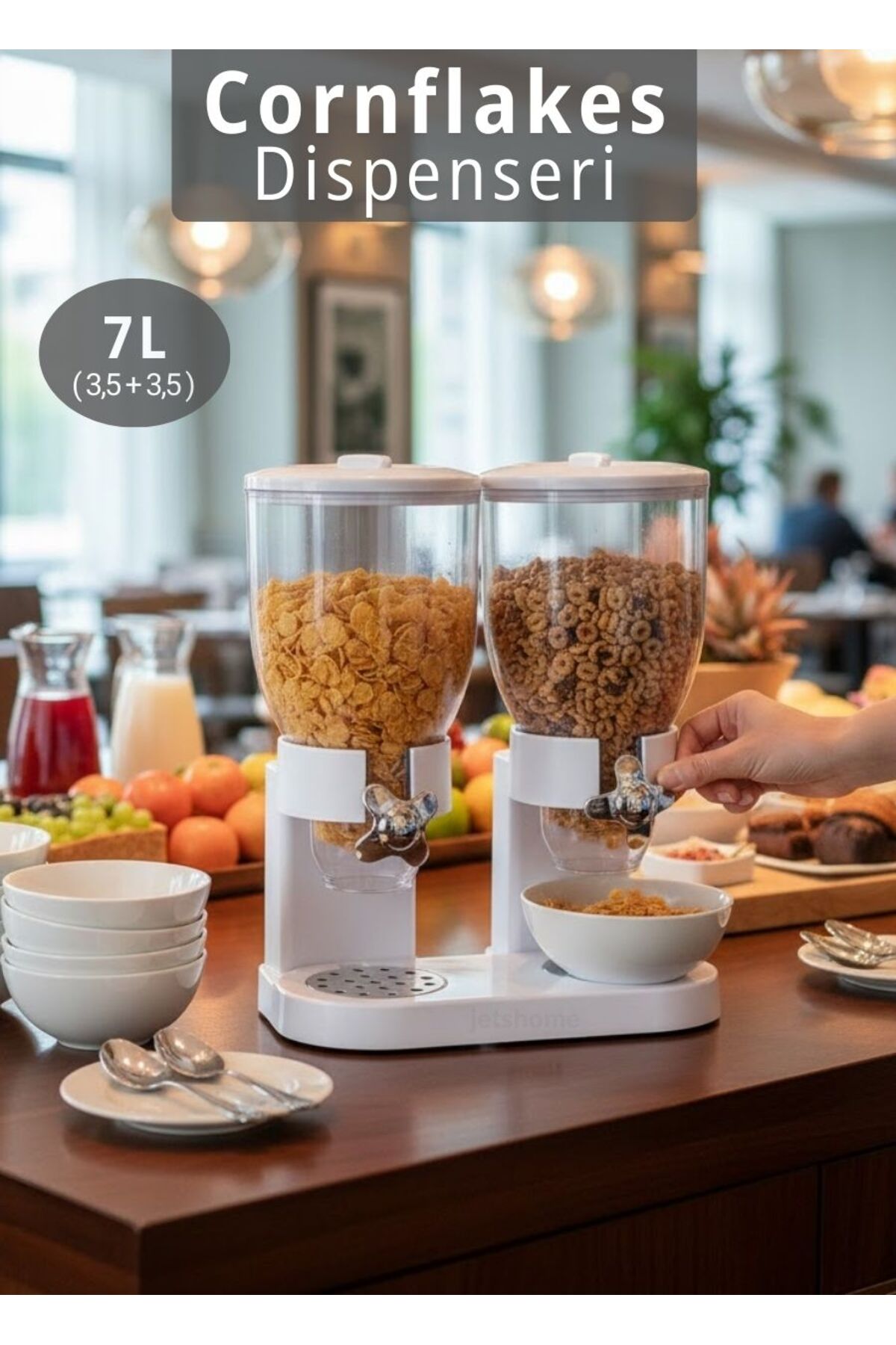 Jet's Home 2'li Cornflakes Dispenseri 7 L Çift Hazneli Müsli