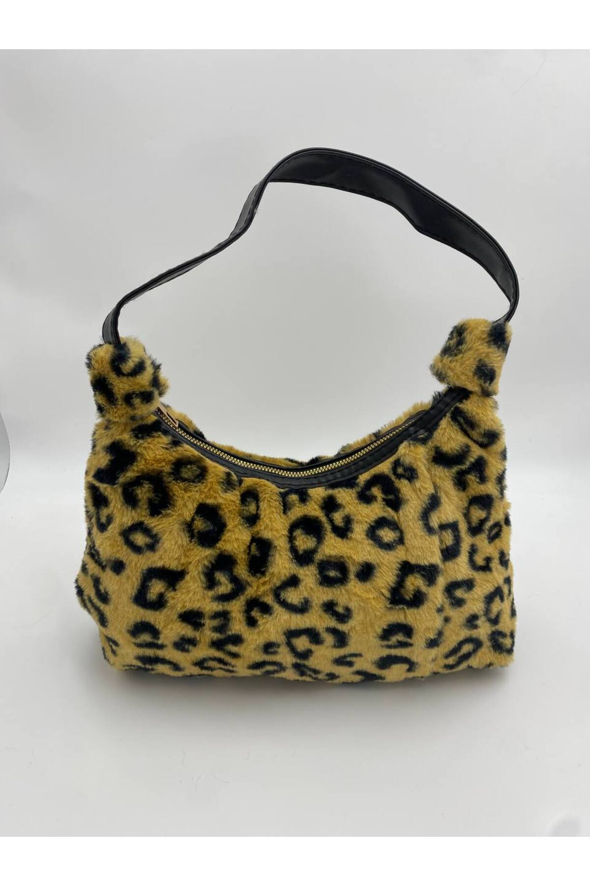 Leopar Desenli LEYDİ Peluş El ve Omuz Baget Kadın Çantası