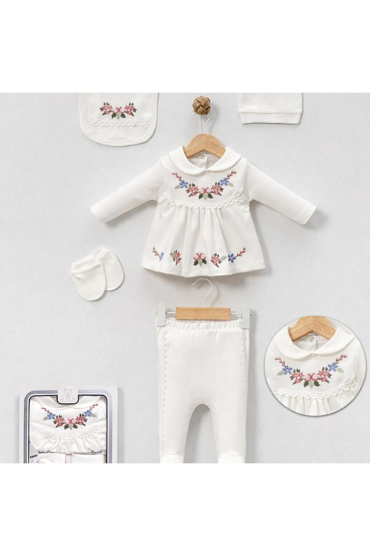 Arin Baby 5 PARÇA ORGANİK PAMUKLU ÇİÇEK NAKIŞLI YENİ DOĞAN KIZ BEBEK HASTANE ÇIKIŞ SETİ/KIZ BEBEK ZIBIN SET fotoğrafı 3 (önizleme)