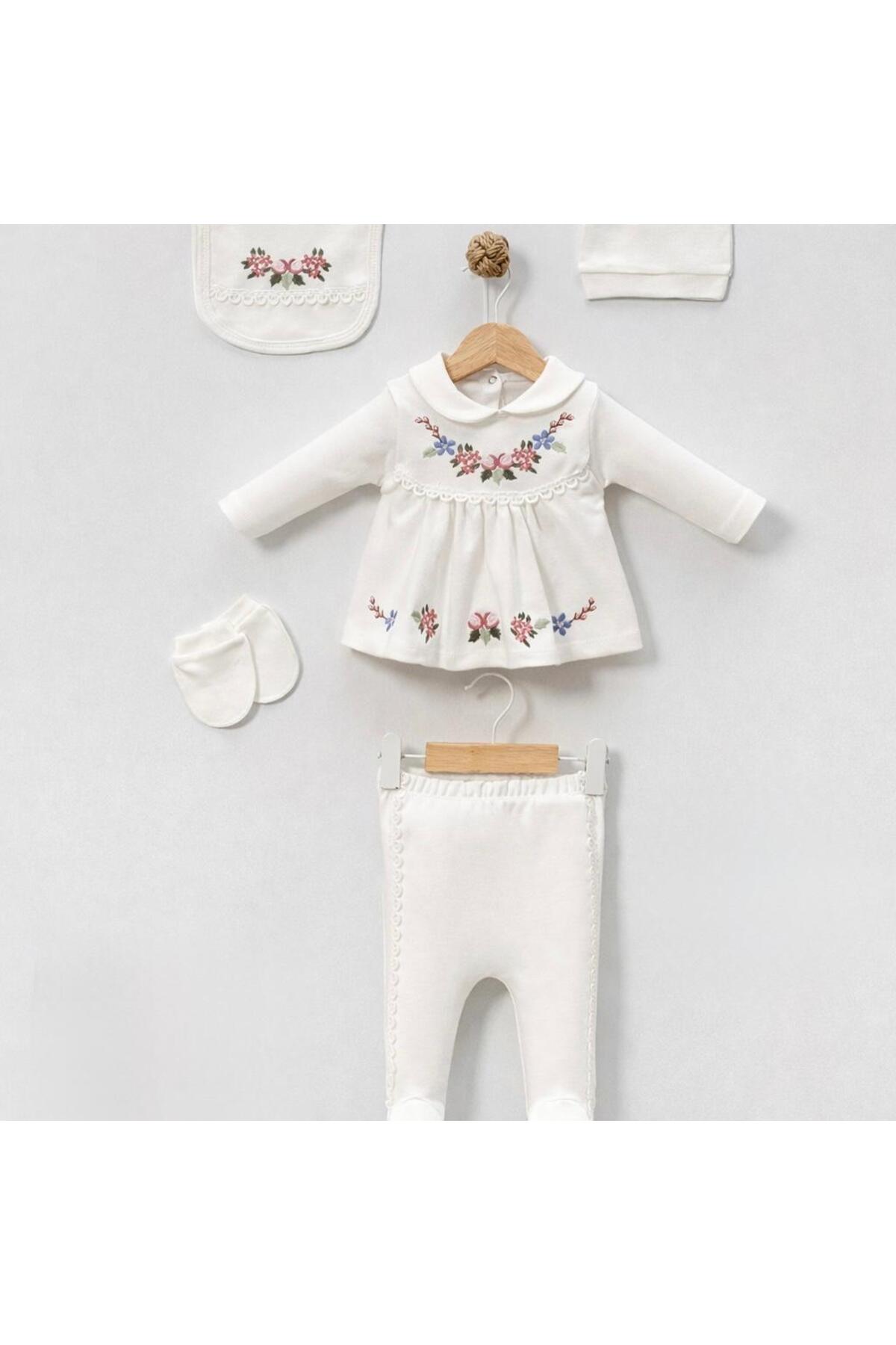 Arin Baby 5 PARÇA ORGANİK PAMUKLU ÇİÇEK NAKIŞLI YENİ DOĞAN KIZ BEBEK HASTANE ÇIKIŞ SETİ/KIZ BEBEK ZIBIN SET fotoğrafı 5 (önizleme)