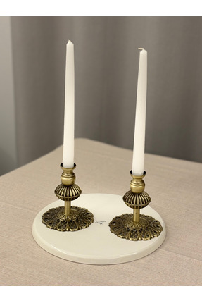 LUXAY HOME LADY 2'Lİ PİRİNÇ KAPLAMALI ŞAMDAN & MUMLUK SETİ