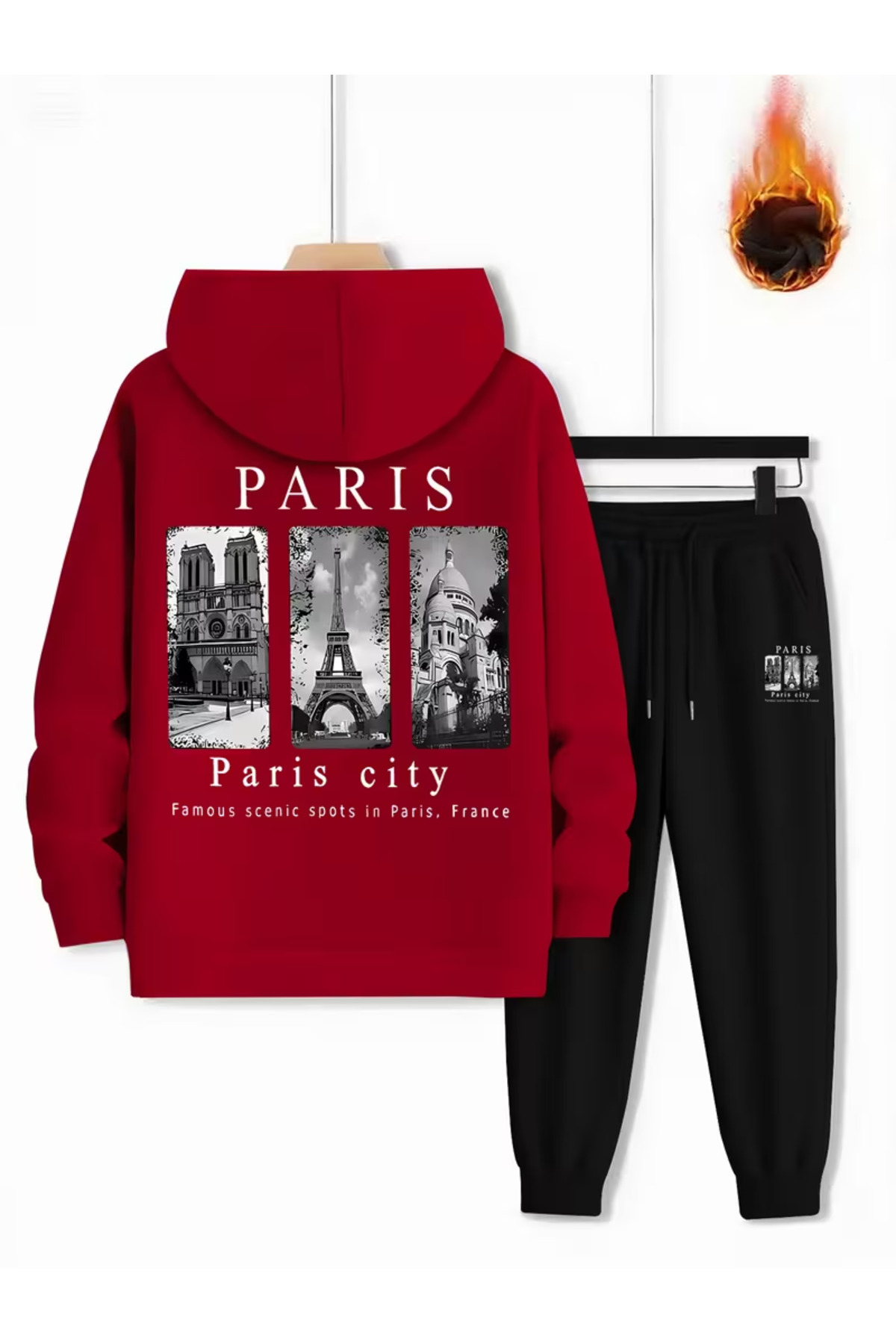 طقم سويت شيرت PA Tasarım بغطاء رأس وطباعة 3 İplik Şardonlu للجنسين