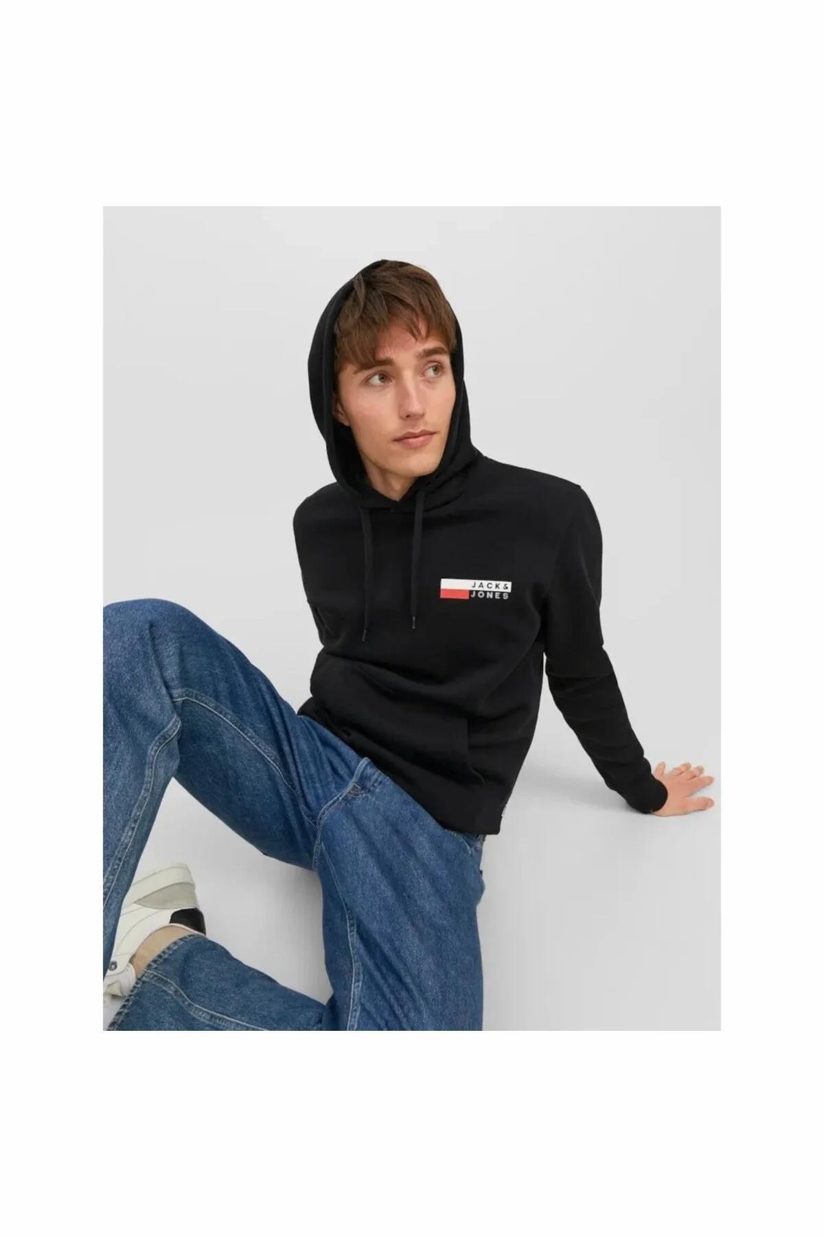 سویشرت مردانه طرح دار آستین بلند | جک اند جونز Jack & Jones 12233599-Black - تصویر 4
