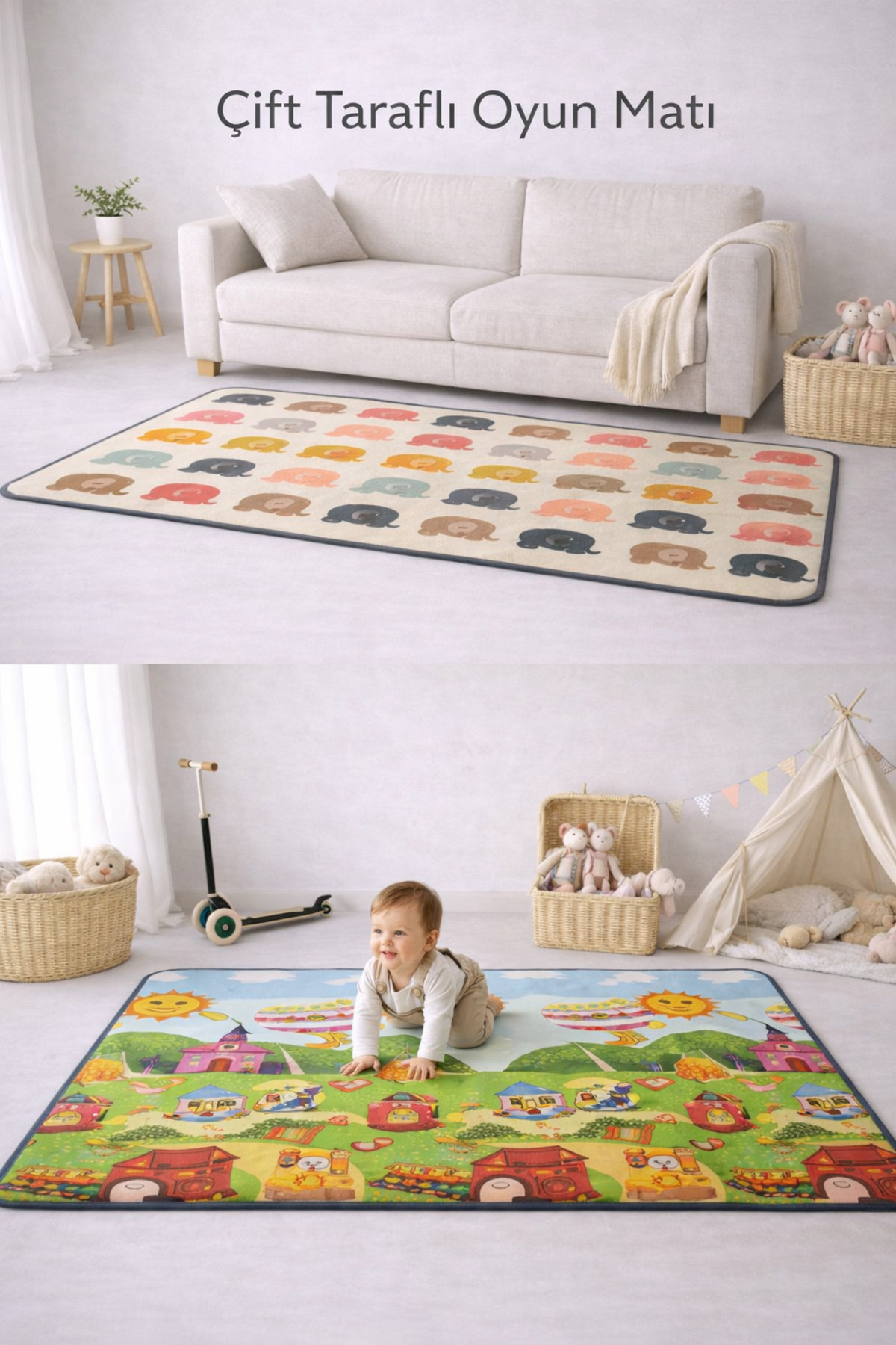 Coolmats Çift Taraflı Çocuk Oyun Halısı, 140 X 200 X 1 Cm Oyun Matı, Soğuk Geçirmez, Leke Tutmaz