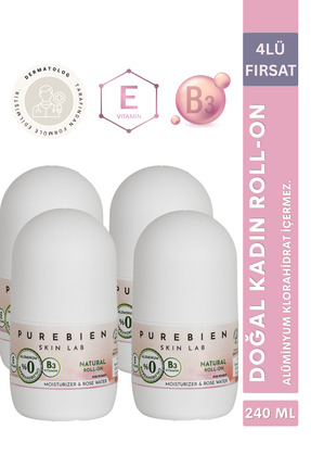 purebien skin lab Doğal Roll On Deodorant Kadın 4'lü Fırsat - Alüminyum Klora...