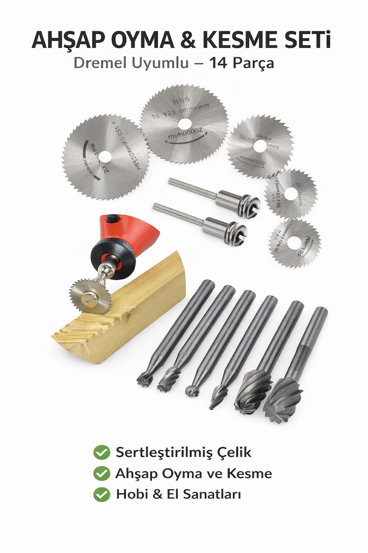 SENBANG Dremel Uyumlu Ahşap Oyma ve Kesme Seti 14 Parça – Döner Testere Diski ve Oyma Uçları