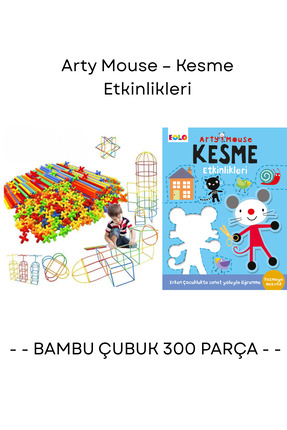 TOMBİ-X Bambu Çubuklar 300 Parça - Arty Mouse Etkinlik Kesme 3+ Yaş