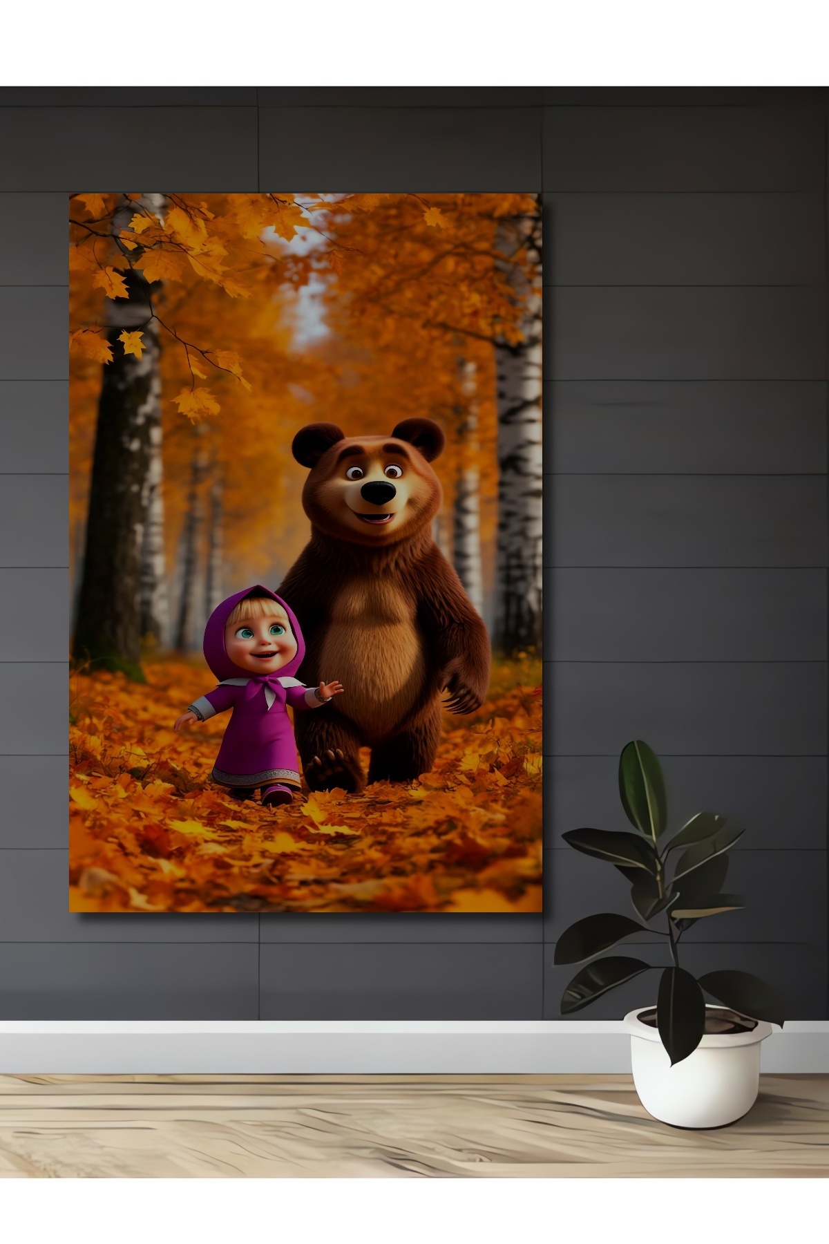 Masha and the Bear Autumn Forest Digital Print Wooden Painting