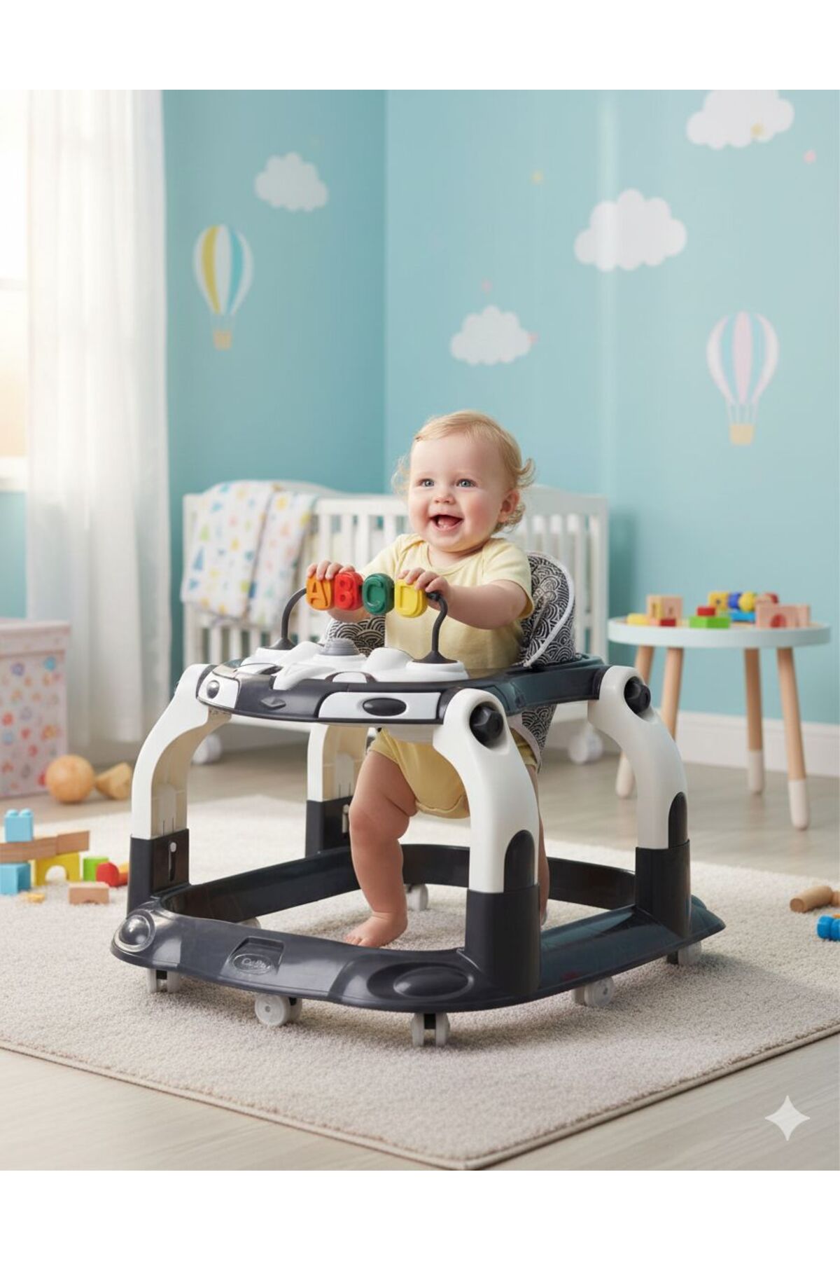TURHANBEBE Kornalı Oyuncaklı Mama Tablalı Zıp Zıp Hoppala Yürüteç