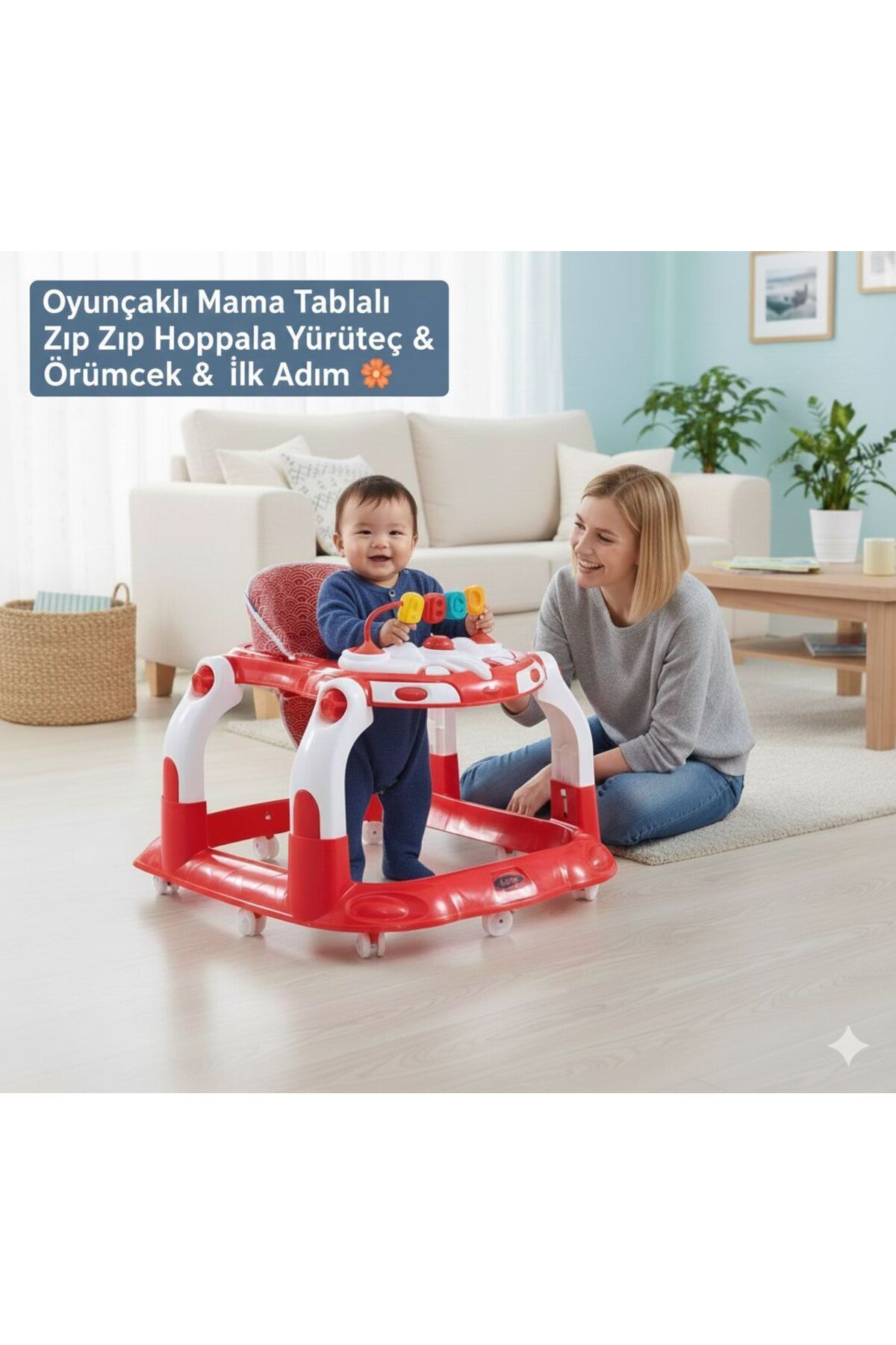 TURHANBEBE Kornalı Oyuncaklı Mama Tablalı Zıp Zıp Hoppala Yürüteç & Örümcek & İlk Adım