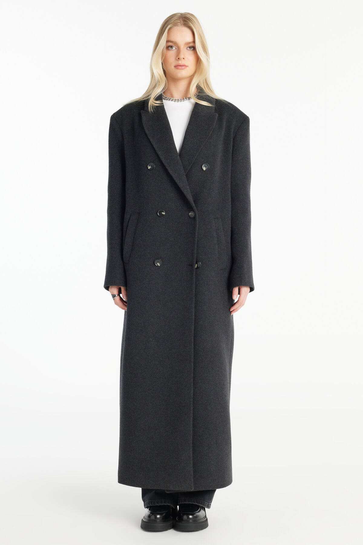 Ted Baker  ANTRASİT YÜNLÜ OVERSİZE KRUVAZE UZUN YÜNLÜ PALTO - Görsel 2