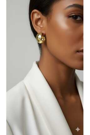 MODAMUGO Kadın Gold Renk Dövme Efektli Kalın Halka Küpe - Retro Model Antik D...