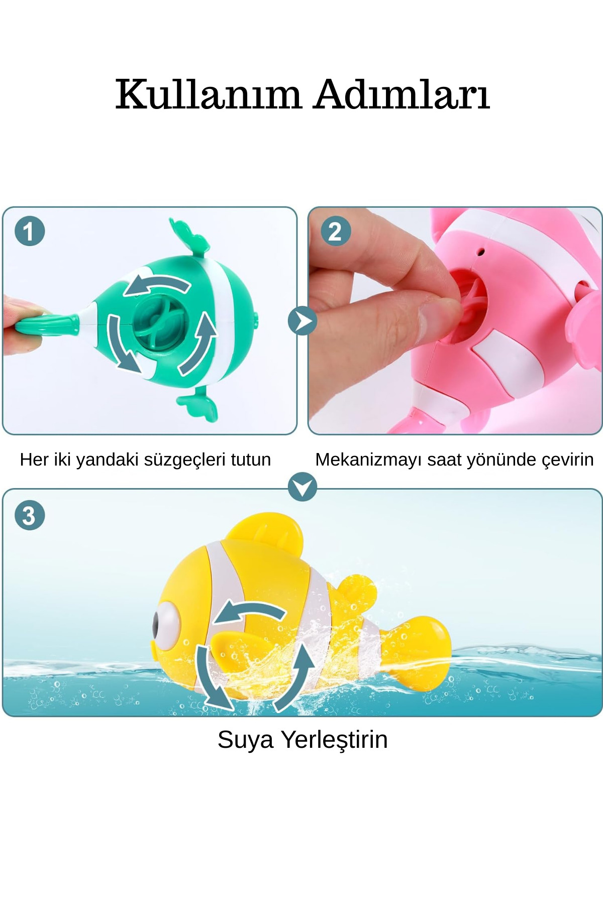 Privo Kurmalı Sevimli Banyo ve Havuz Oyuncağı Yüzen Balık Banyo Arkadaşı Suda Yüzen Palyaço Balığı 1 Adet fotoğrafı 7 (önizleme)