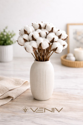 VENİV 10 Dal Buket Dekoratif Doğal Pamuk