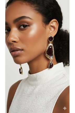 MODAMUGO Kadın Altın Kaplama Geometrik Formlu Sedefli Sallantılı Küpe