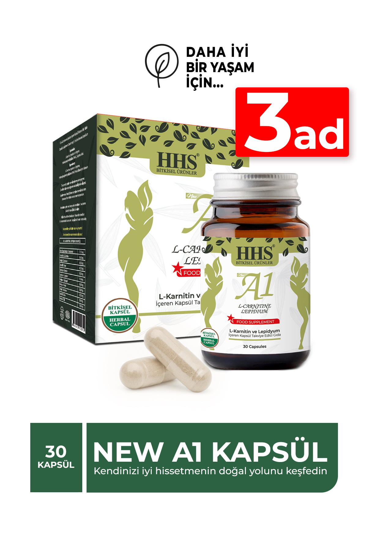 Hhs NEW A1 L-Carntine Lepdium PhytoMia kampanyası 30 Kapsül (Şişe
