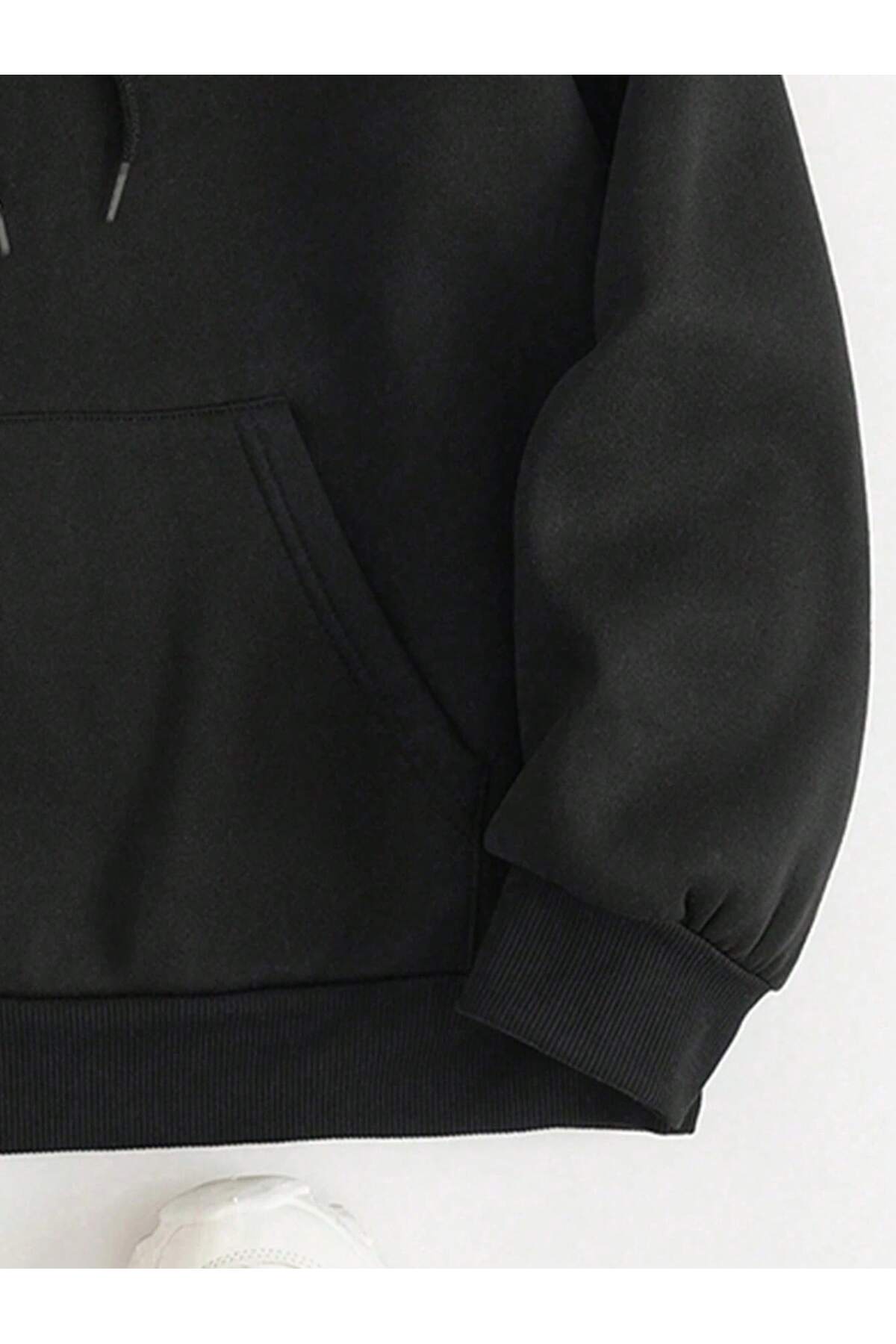 EYAX MODA DÜZ OVERSIZE KAPŞONLU SWEATSHIRT görsel 3