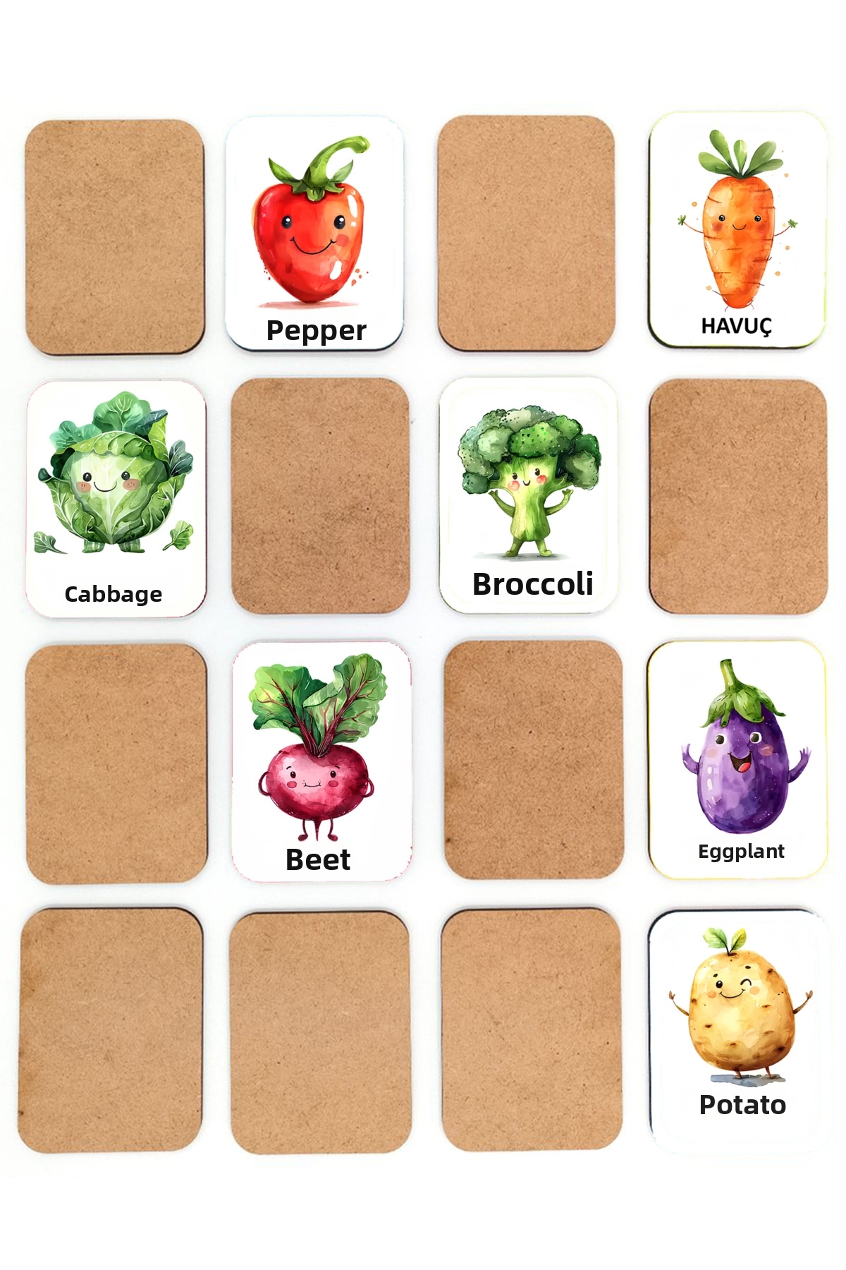 کارت‌های جورکردنی سبزیجات – بازی آموزشی حافظه و تمرکز
