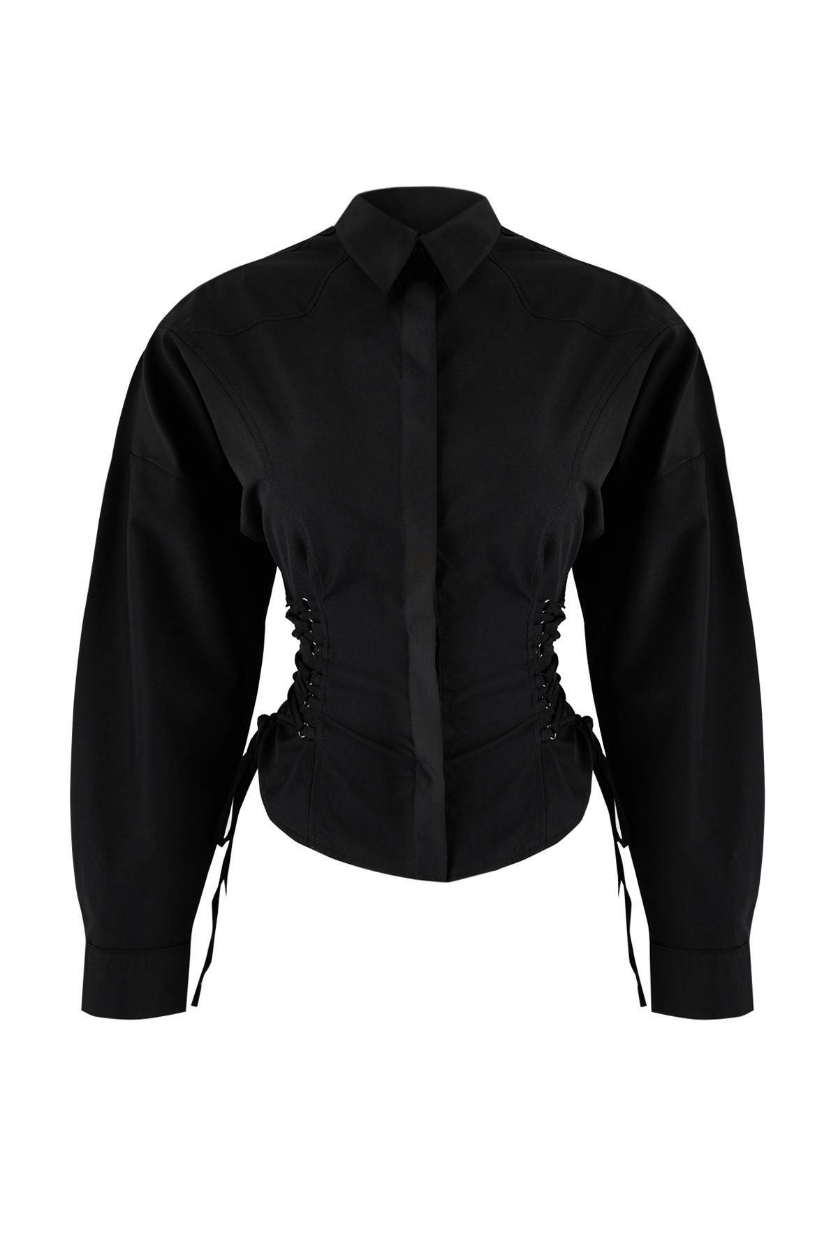 Trendyol Collection Fekete derékkötős, állítható, stílusos/estélyi ing TPRAW2...