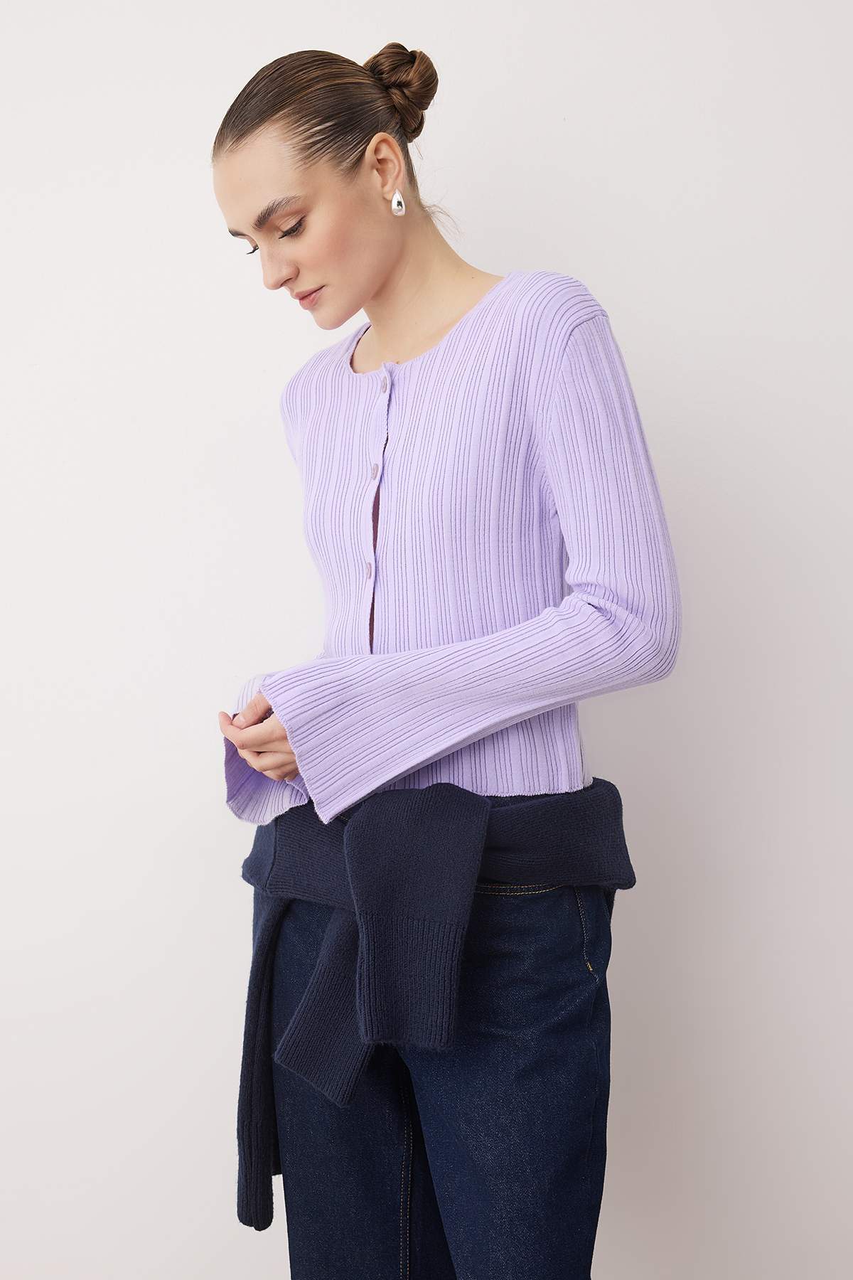 Trendyolmilla  Wardrobe Essentials Lila İspanyol Kol Triko Hırka TWOAW26HI00268 - Görsel 5