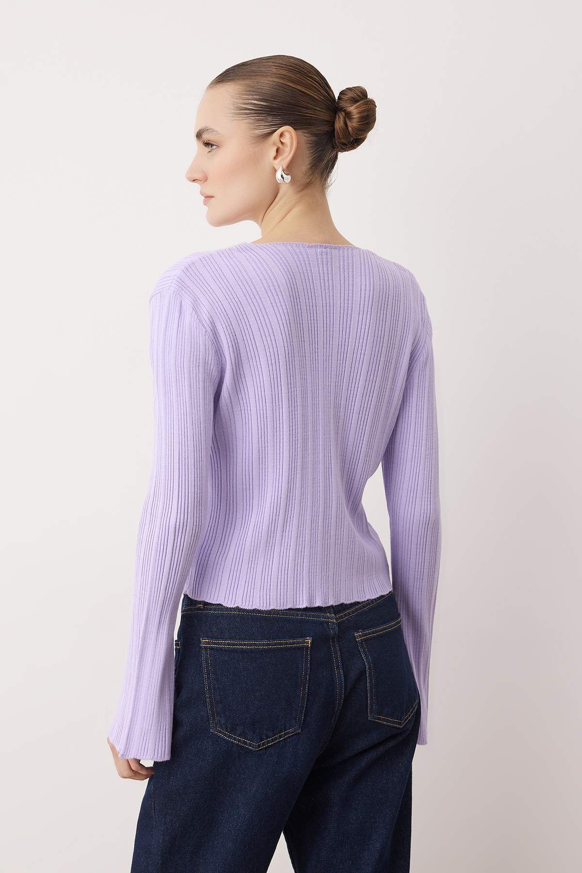 Trendyolmilla  Wardrobe Essentials Lila İspanyol Kol Triko Hırka TWOAW26HI00268 - Görsel 8