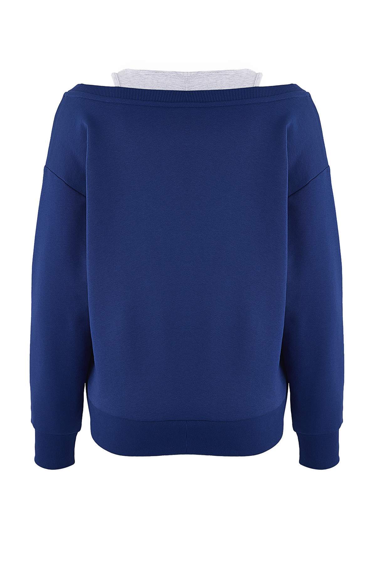 Trendyolmilla  Teen Lacivert 2'li Düşük Omuzlu Örme Sweatshirt TWOAW26SW00149 - Görsel 7