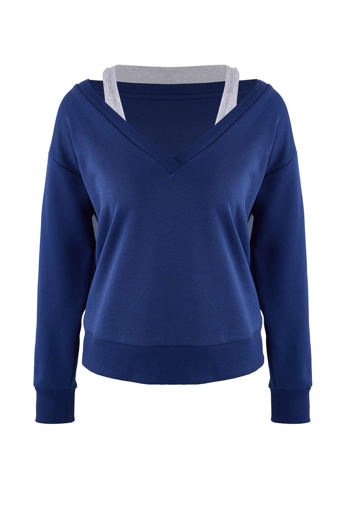 Trendyolmilla  Teen Lacivert 2'li Düşük Omuzlu Örme Sweatshirt TWOAW26SW00149 - Görsel 6