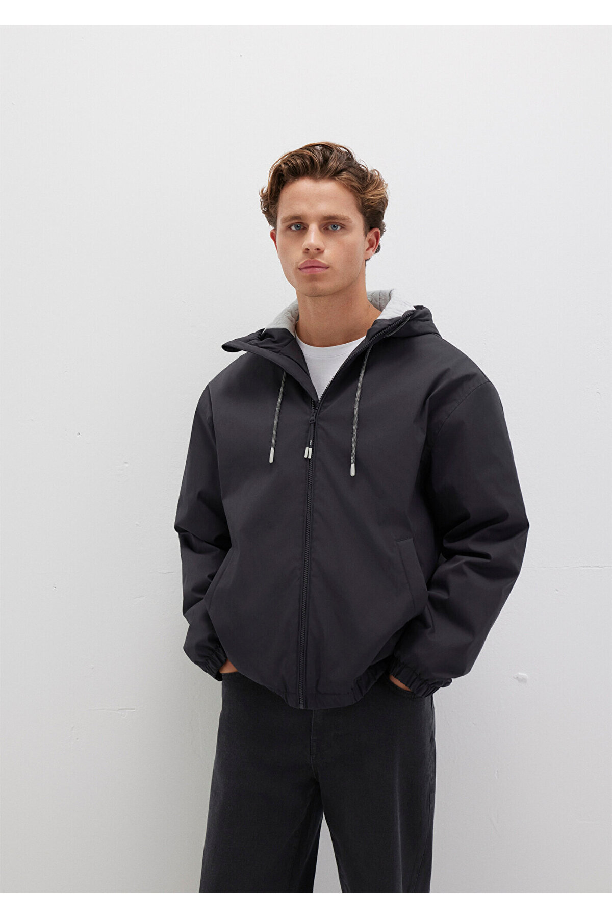 ماوی کاپشن آنتراسیت کلاه‌دار، سایز معمولی / برش معمولی 0110333-70087