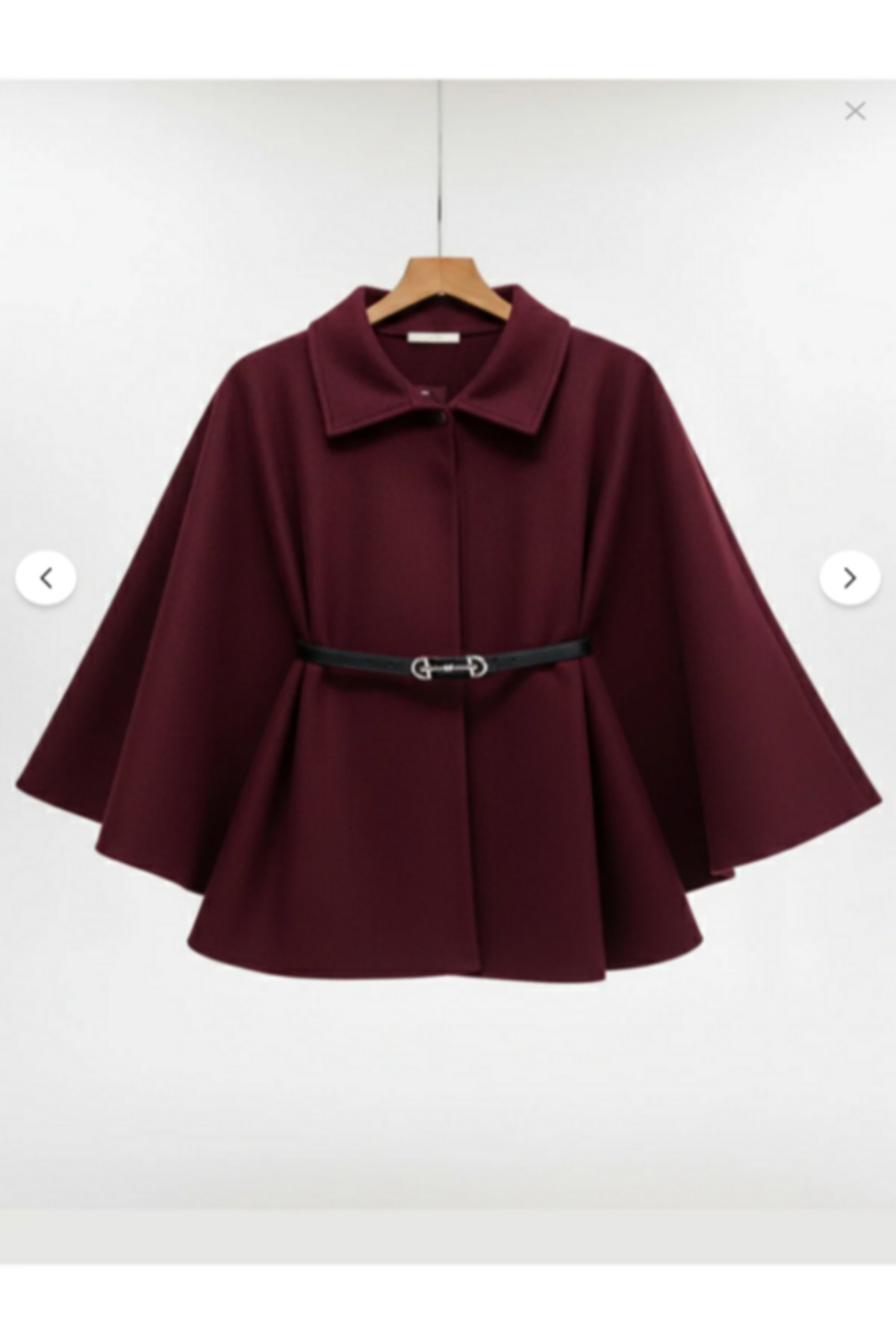 miremiran Tesettür panço pelerin gümüş kelebek toka siyah kemer bordo