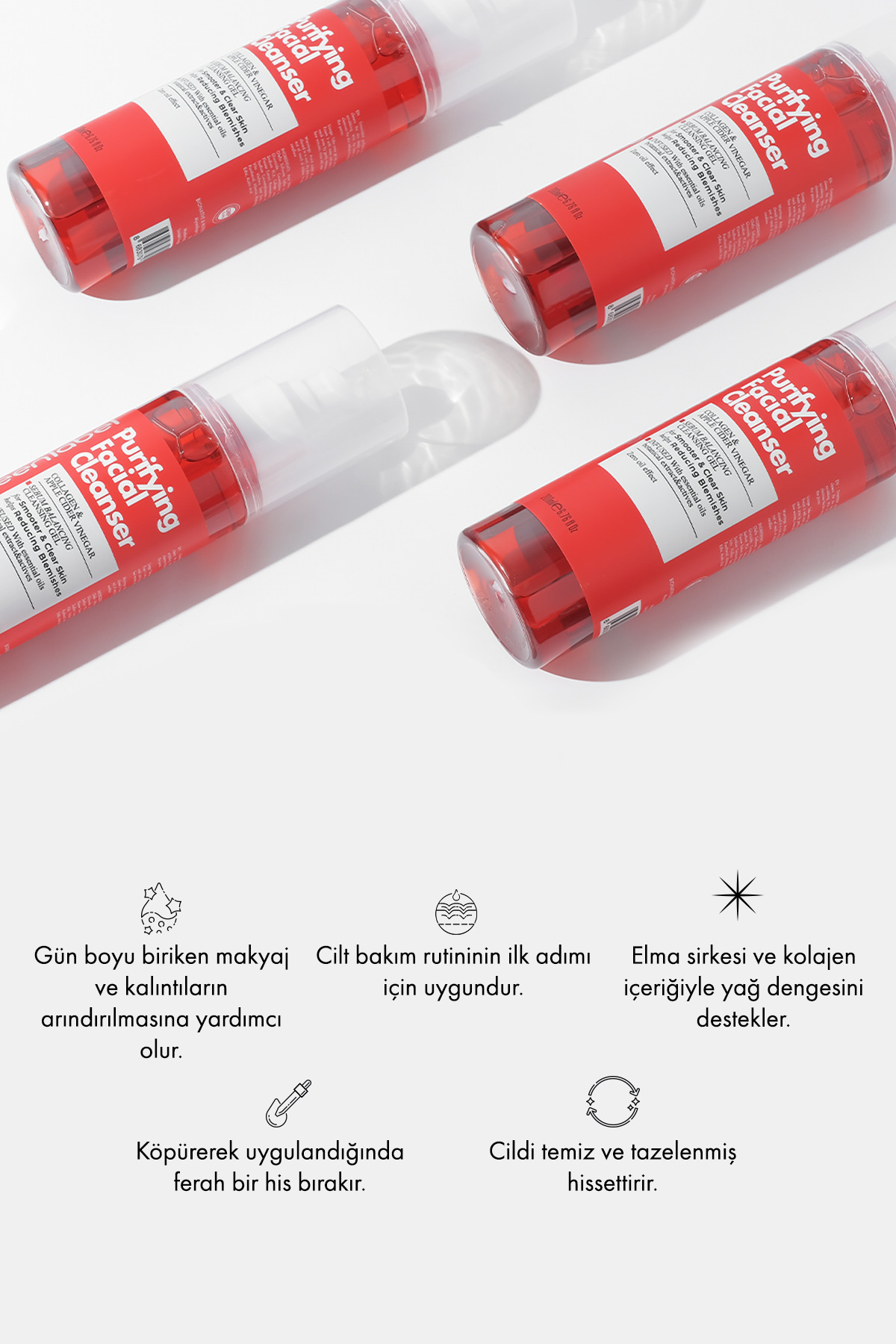 Purifying Facial Cleanser-Elma Sirkesi Kolajen Özlü Canlandırıcı Arındırıcı Yüz Temizleme Jeli 200ml — GLK-010 — تصویر 6 از 6