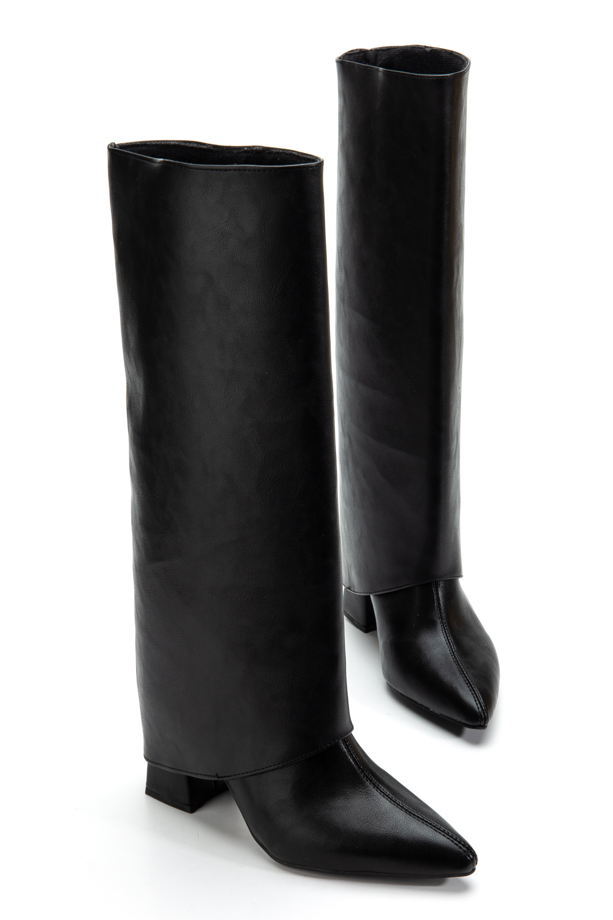 bakacstore  Kadın Takıp Çıkarılabilen Tozluk Detaylı Sivri burun Siyah Deri Çizme - Görsel 4