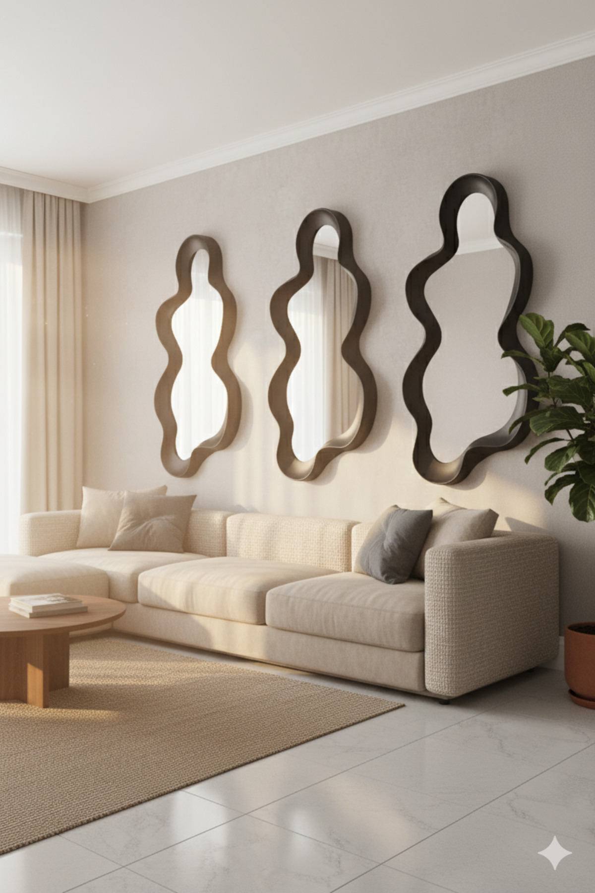 مرآة جدارية فاخرة بتصميم غير منتظم، إطار أنيق، مقا...